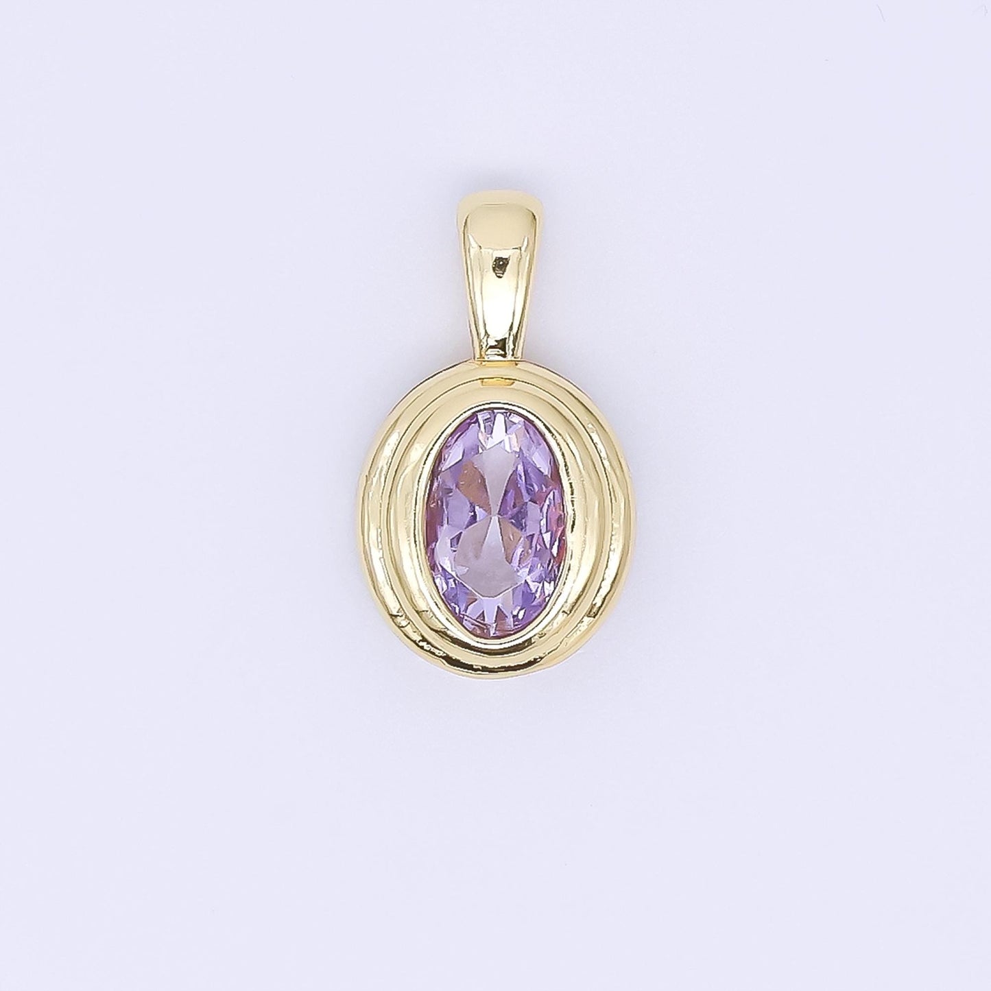 24K Gold Filled 12.5mm Pink, Purple, Orange CZ Bezel Outline Oval Pendant | AH479 AH480