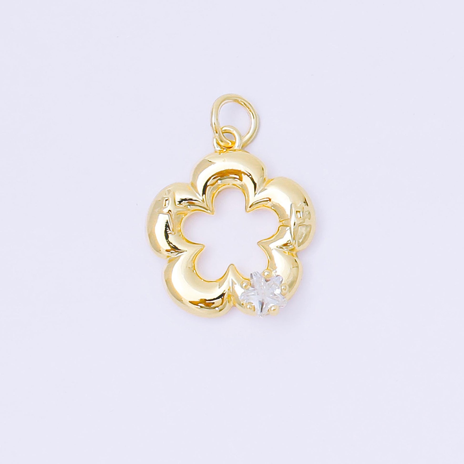 24K Gold Filled 18mm Star-Shaped CZ Dainty Lily Flower Charm in Gold & Silver | AF1254