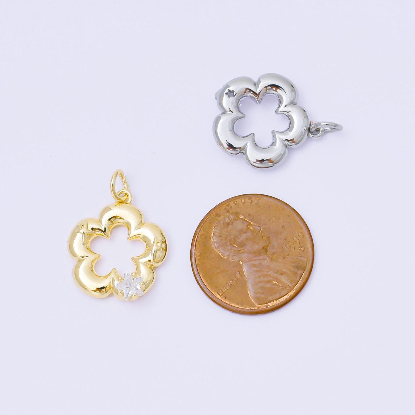 24K Gold Filled 18mm Star-Shaped CZ Dainty Lily Flower Charm in Gold & Silver | AF1254