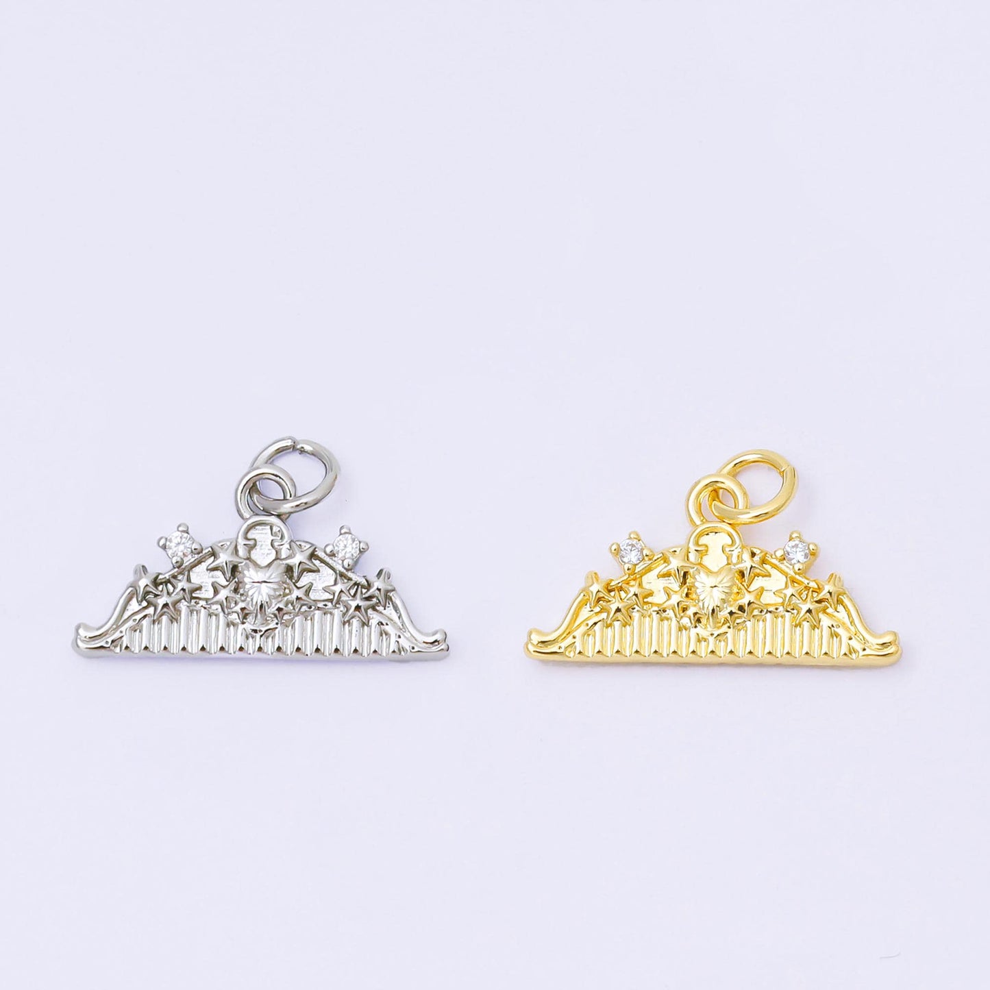 24K Gold Filled 10mm Twin Round CZ Lovely Tiara Charm in Gold & Silver | AF1251