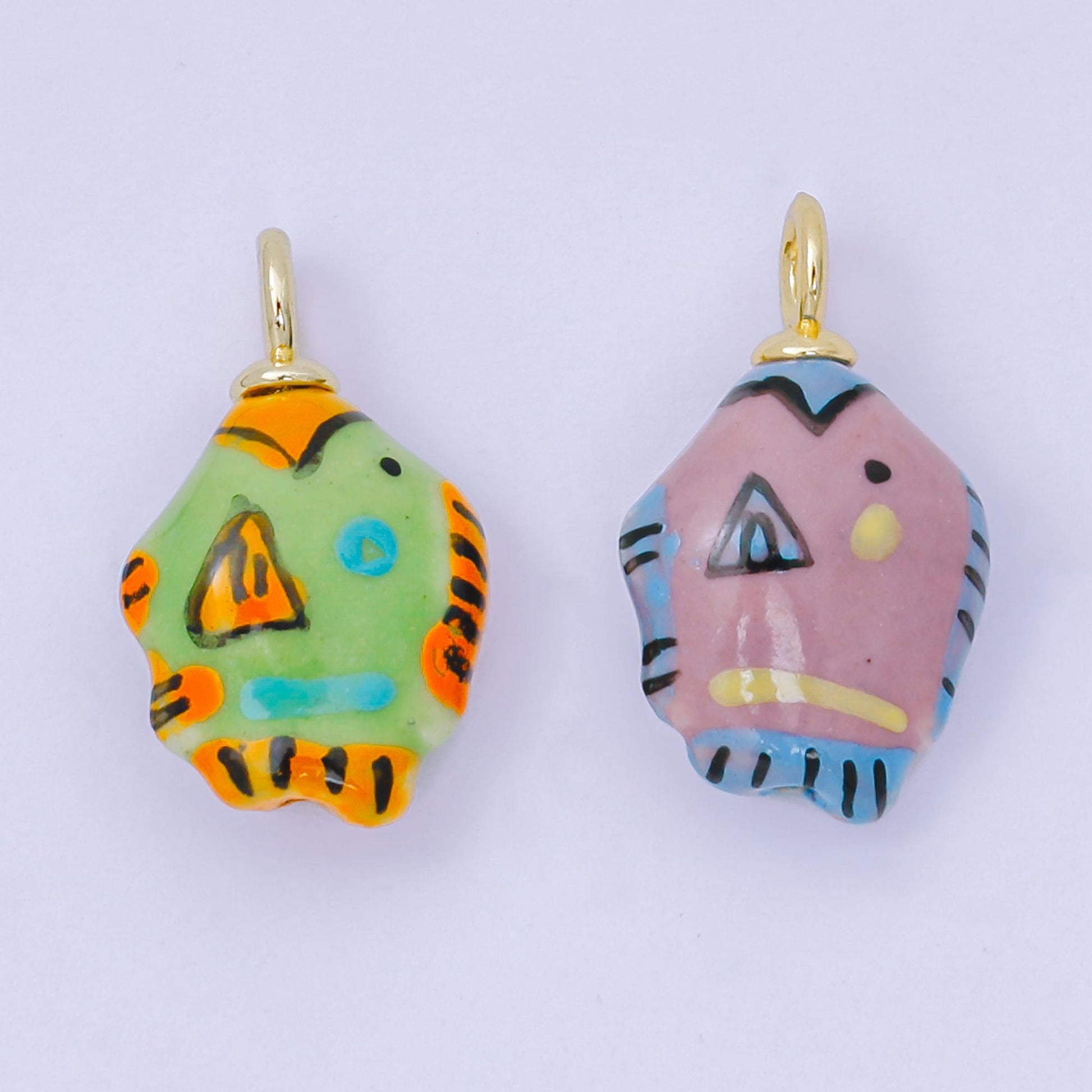 Dainty Colorful Ceramic Fish Charm Hand Painted Beads Adorable Multicolor Fish for Necklace Bracelet Component AF-1515