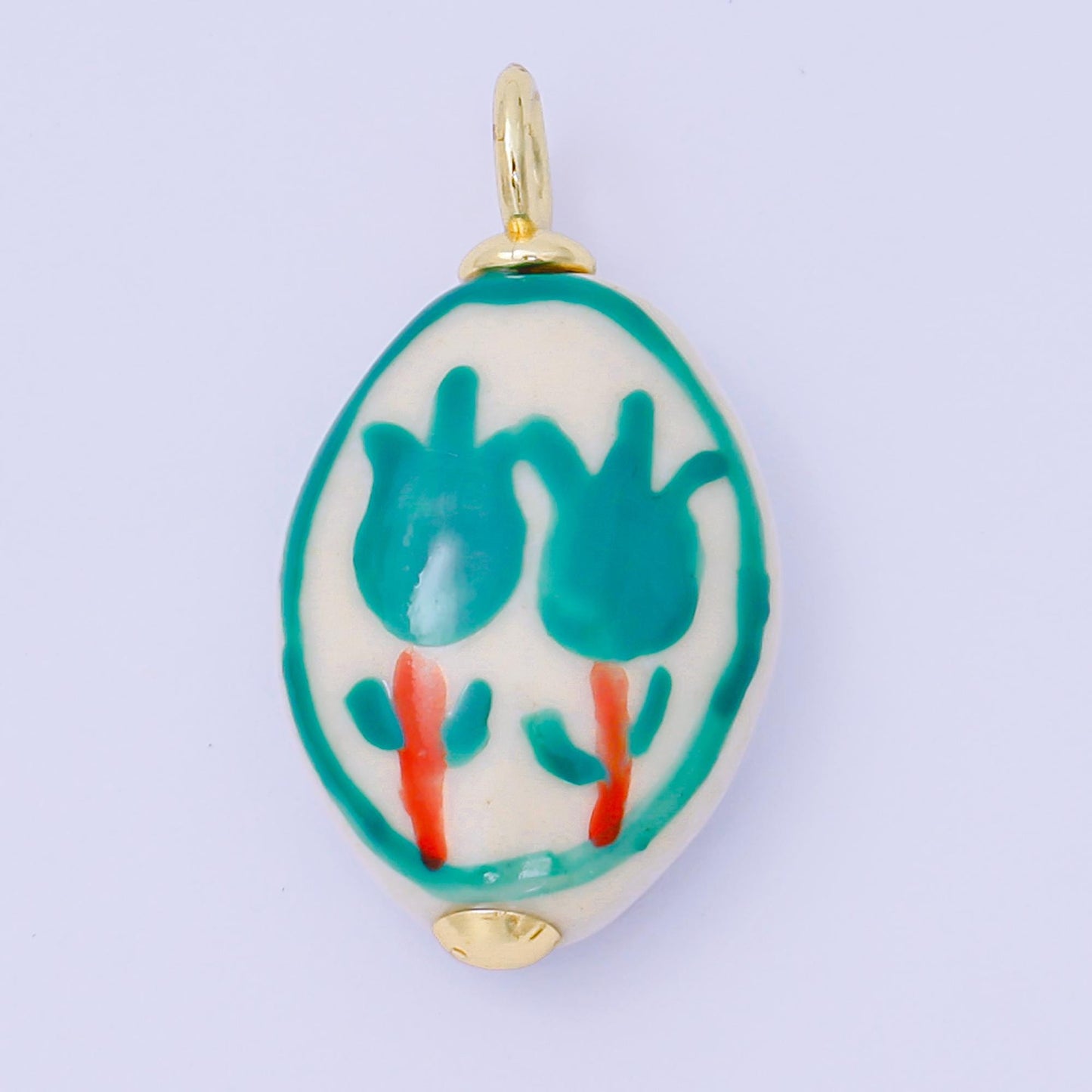 Dainty oval ceramic charm handmade Purple rose painting ceramic porcelain vintage charm for necklace bracelet jewelry making supply AF1514