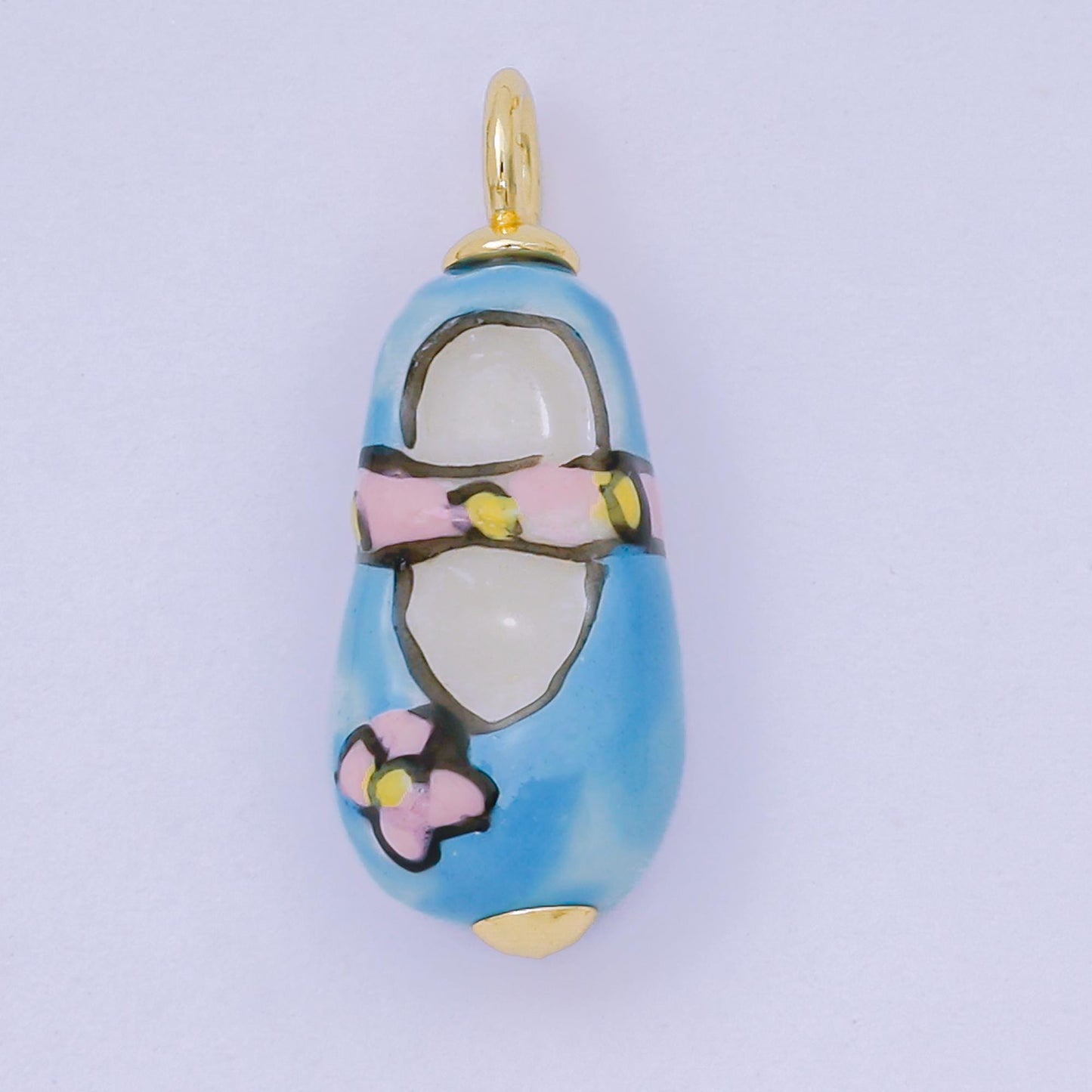 24K Gold Filled Blue Flower Charm Pink Flower Ceramic Drop Pendant | AF-1517
