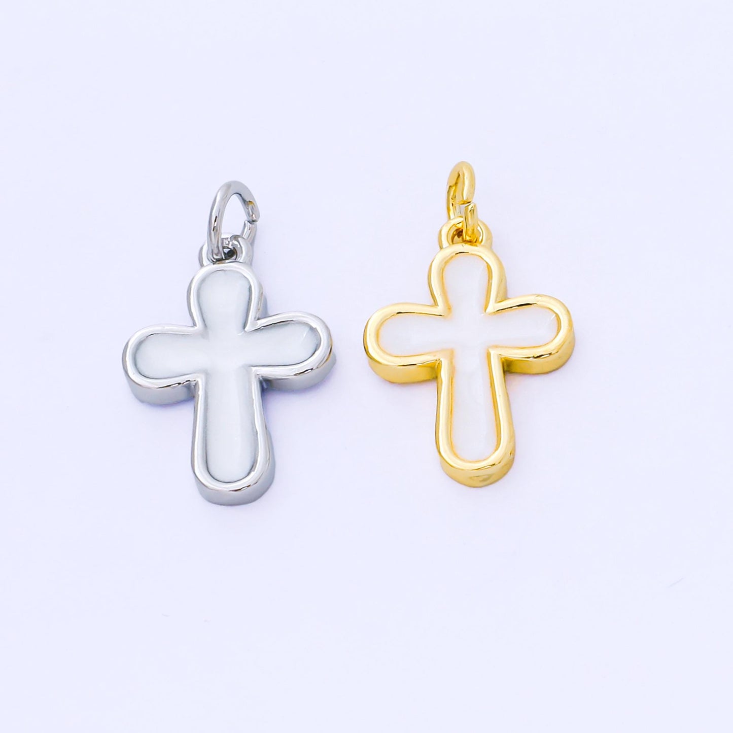 24K Gold Filled White Enamel Cross Holy Christian Catholic Charm | AF-1518