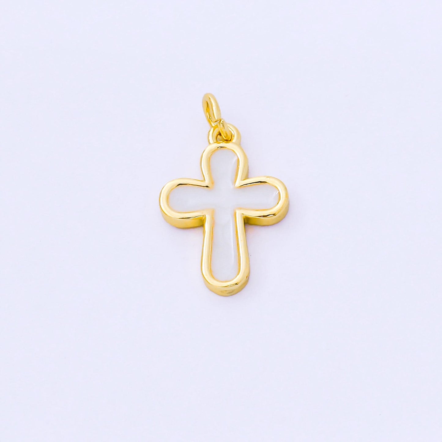 24K Gold Filled White Enamel Cross Holy Christian Catholic Charm | AF-1518
