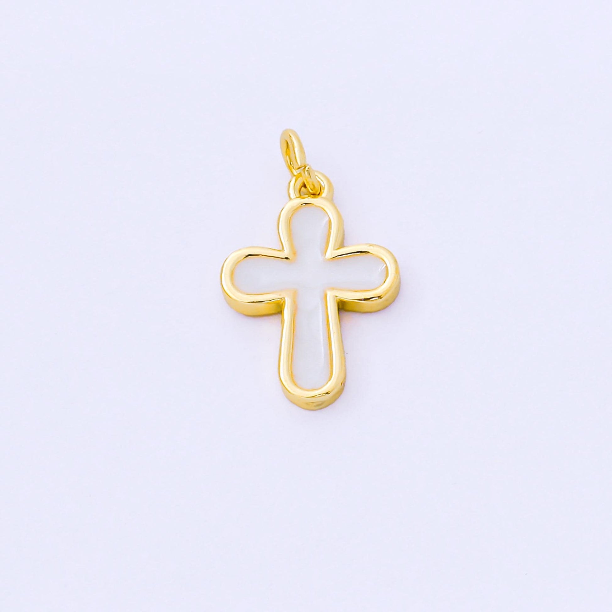 24K Gold Filled White Enamel Cross Holy Christian Catholic Charm | AF-1518