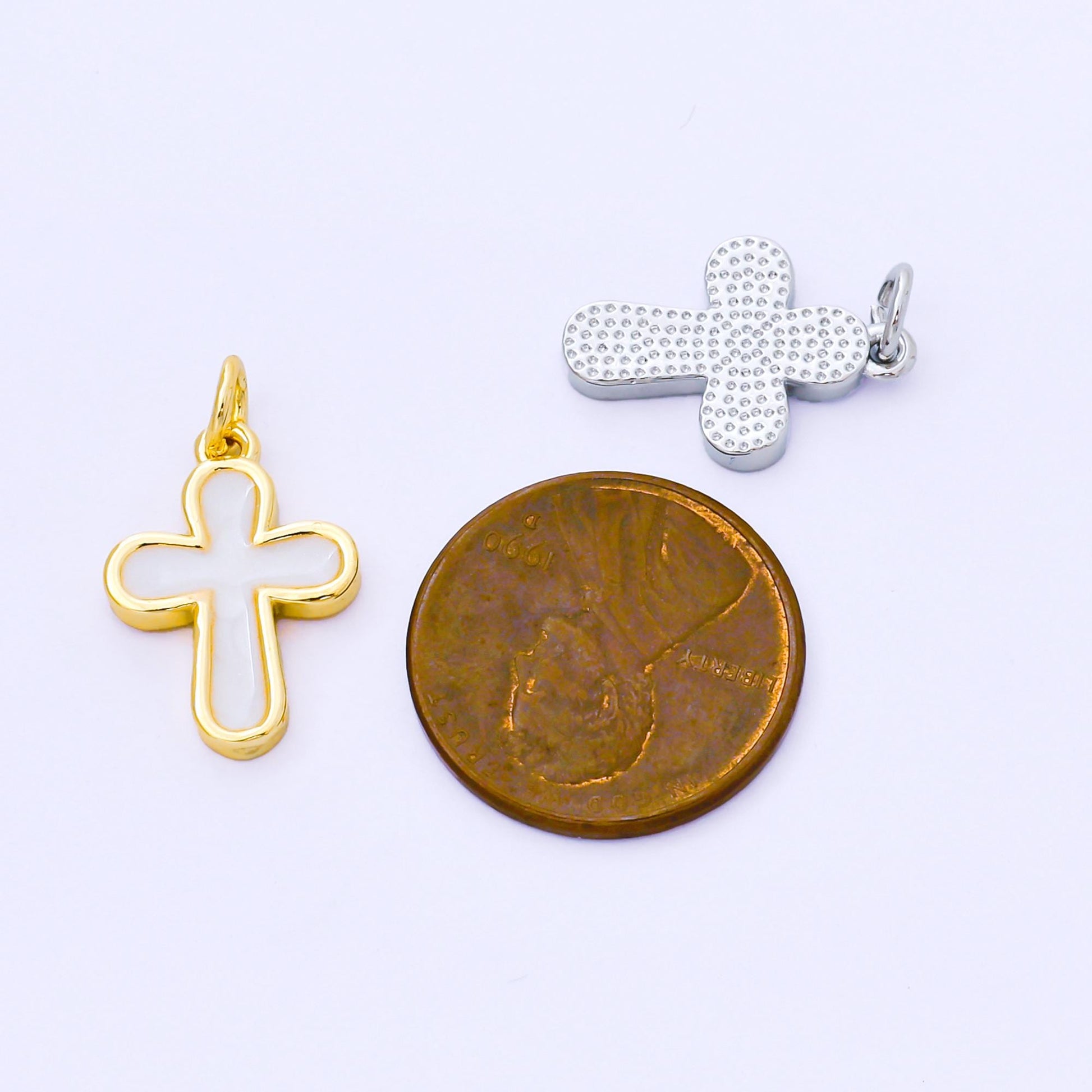 24K Gold Filled White Enamel Cross Holy Christian Catholic Charm | AF-1518