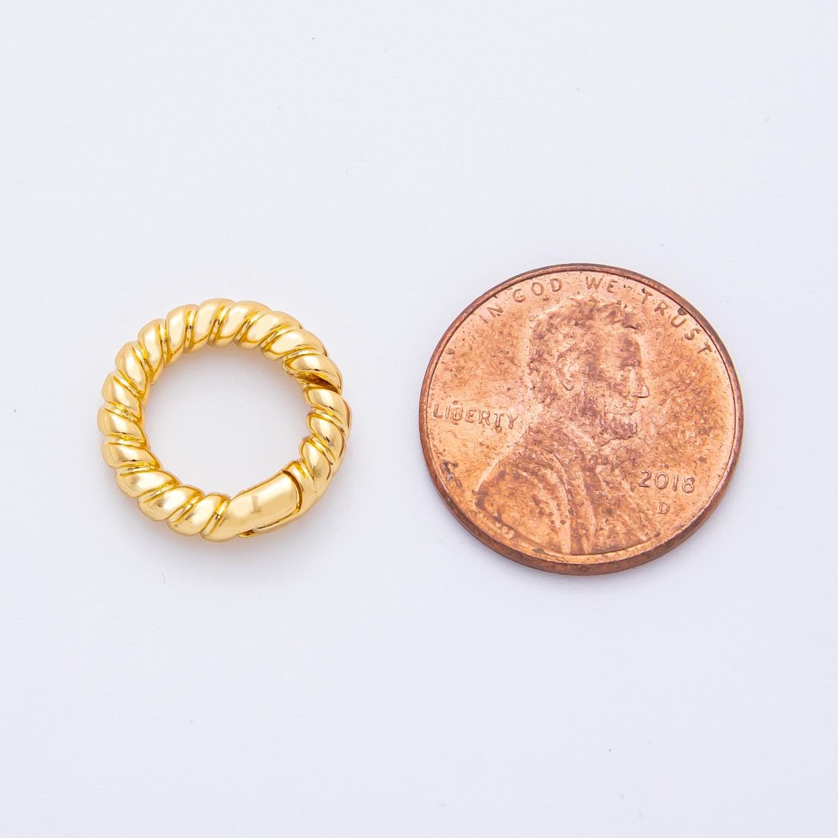 1 pc Twisted Gold Spring Gate Ring, 14.5 mm Round Rope Push Gate ring, Charm Holder Clasp for Connector, Wristlet Holder Z-1374