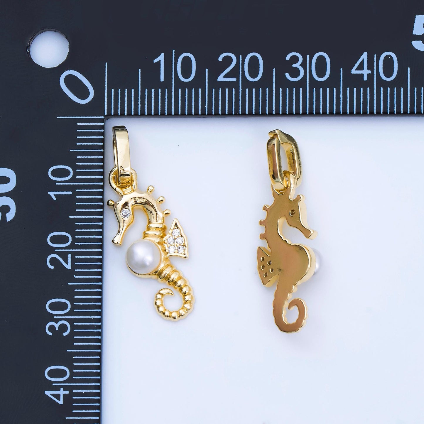 24k gold filled Pearl sea horse charm dainty seahorse Ocean animal pendant under the sea jewelry inspired | AA-1600