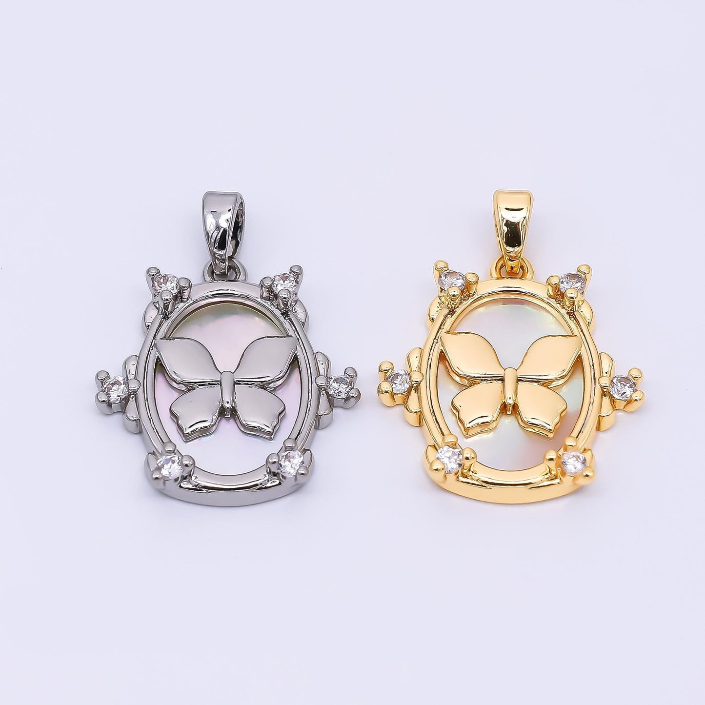 Mini Gold Mariposa Charm Butterfly Pendant Micro Pave Oval Medallion Animal charm for Jewelry Making AA1572