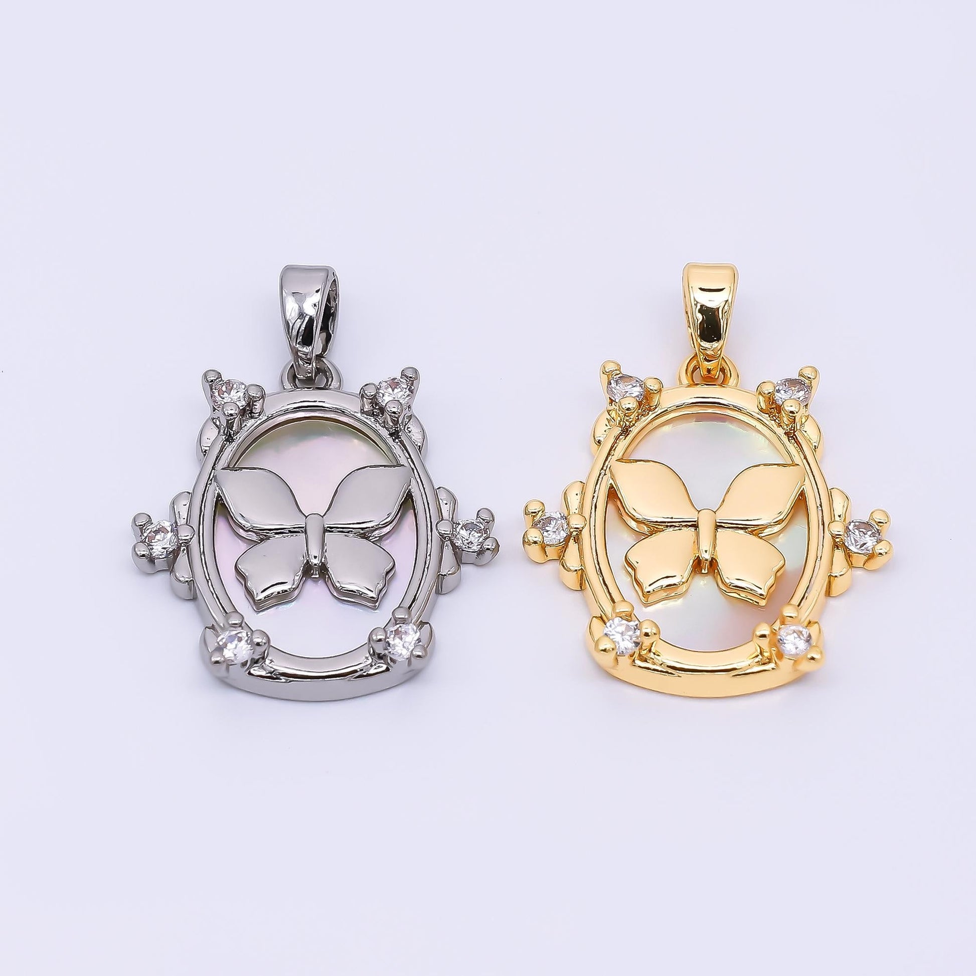 Mini Gold Mariposa Charm Butterfly Pendant Micro Pave Oval Medallion Animal charm for Jewelry Making AA1572