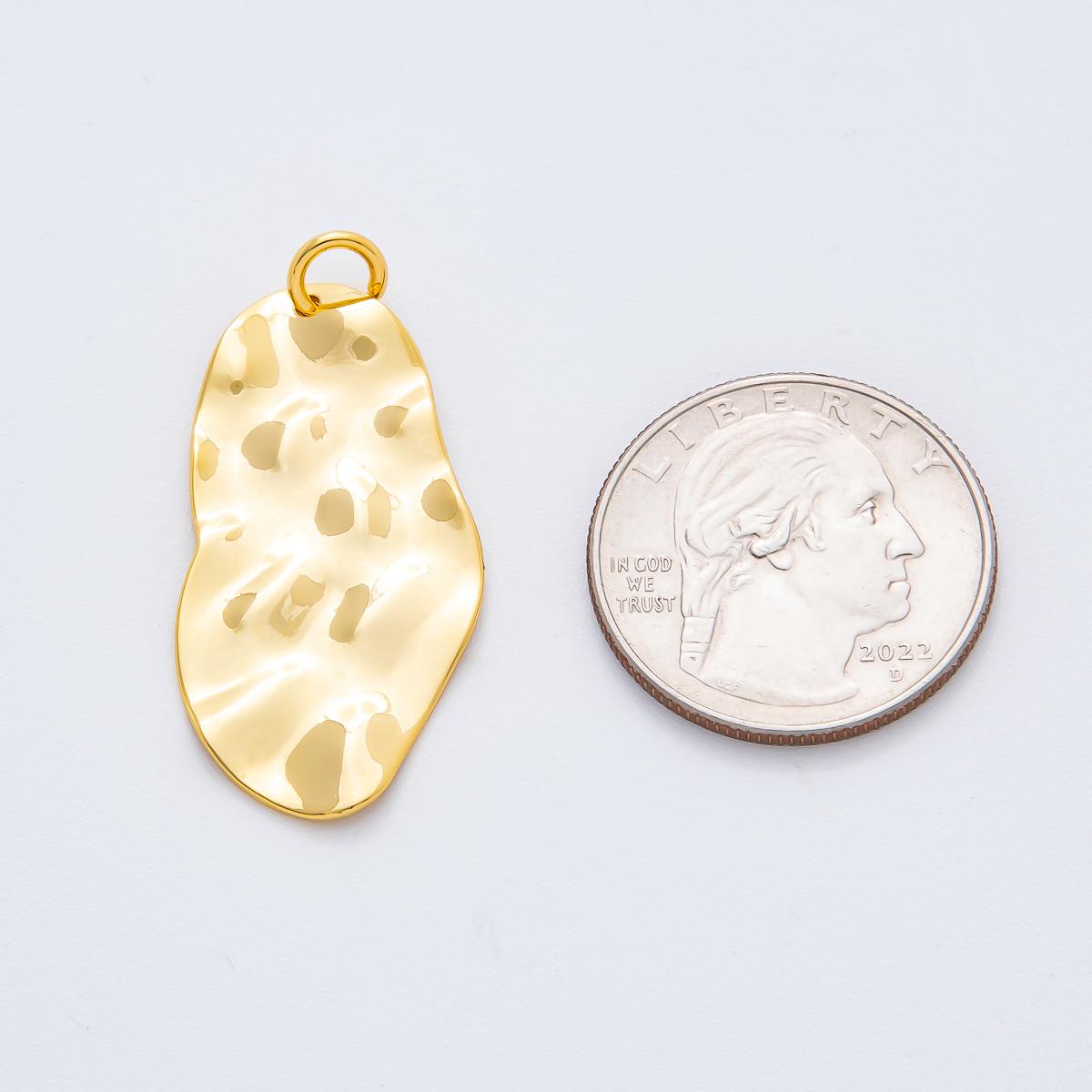 Big Modern Gold Hammered Organic Shape Pendant Charm Necklace Jewelry Supply DIY Jewelry Findings in 18k Gold Filled Textured Pendant N-1527