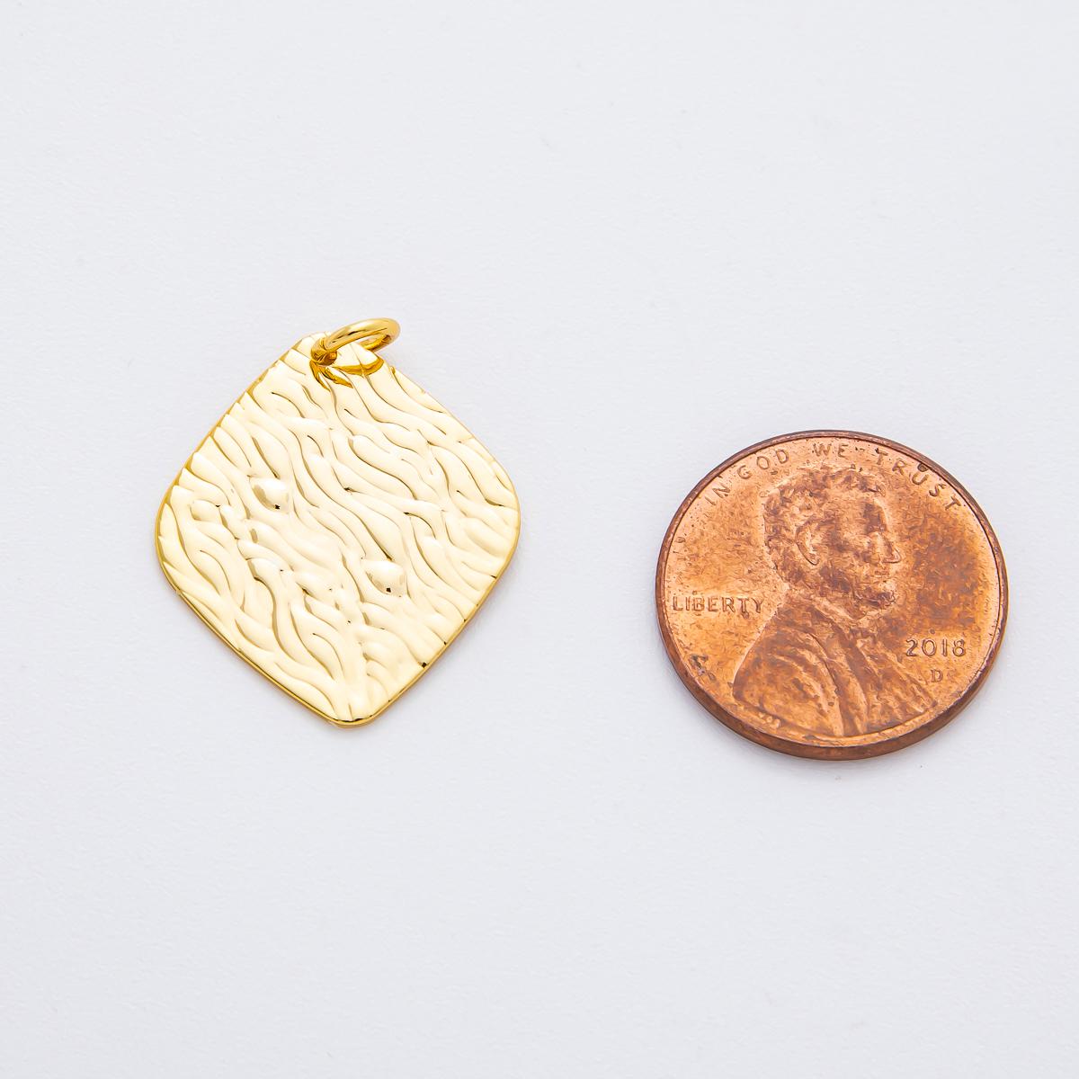 Big Modern Gold Hammered Rhombus Pendant Charm Necklace Jewelry Supply DIY Jewelry Findings in 18k Gold Filled Textured Pendant N-2033