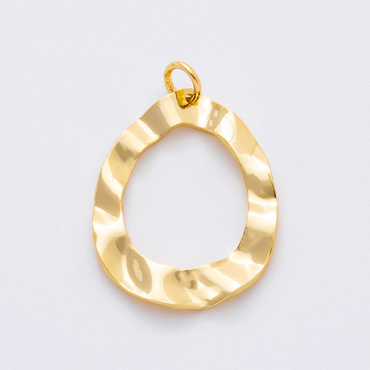 Big Hammered Rustic 18K Gold Filled Geometric Molten Oblong Charm for Cord Necklace | N-A1459