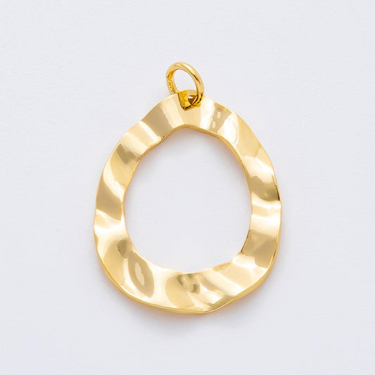 Big Hammered Rustic 18K Gold Filled Geometric Molten Oblong Charm for Cord Necklace | N-A1459
