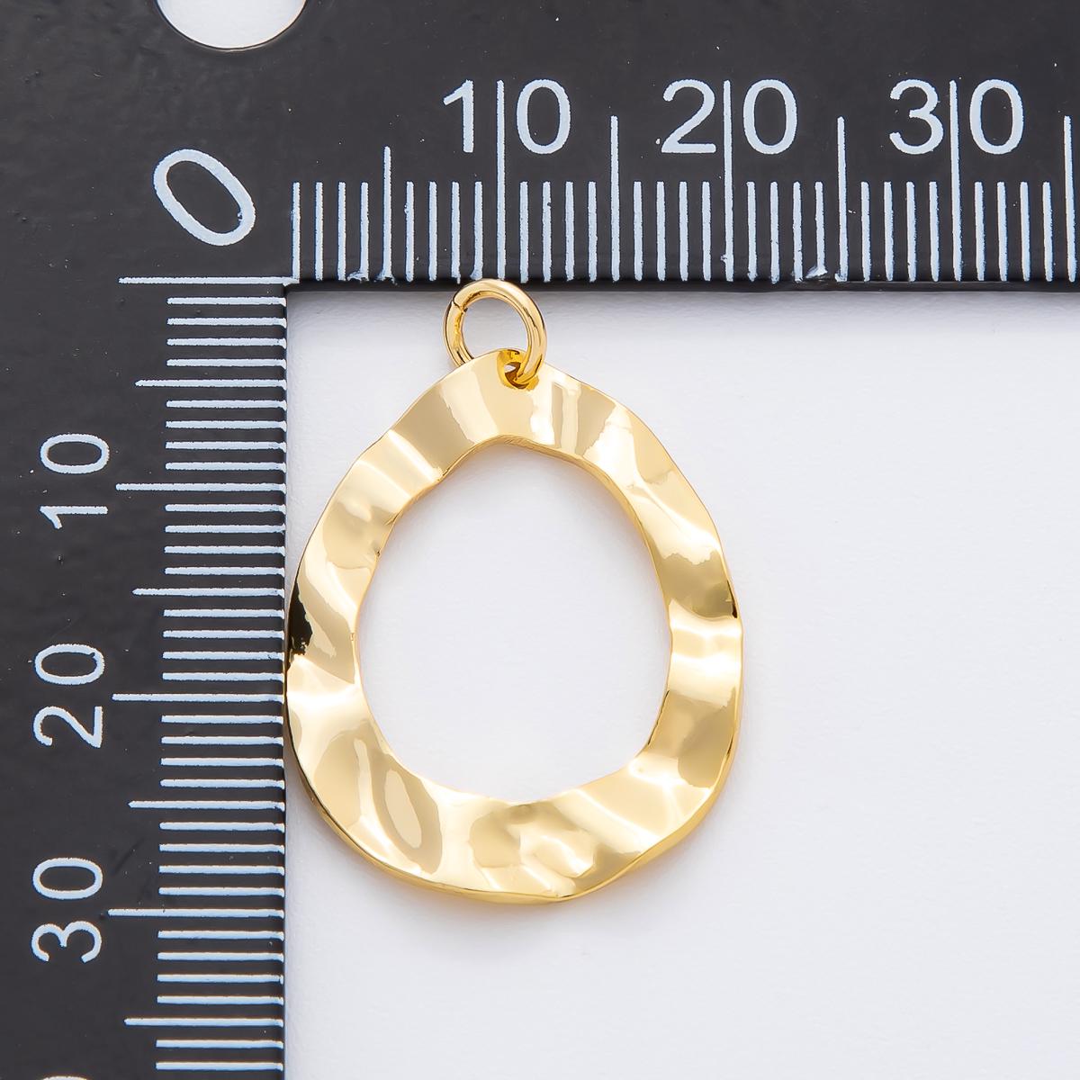 Big Hammered Rustic 18K Gold Filled Geometric Molten Oblong Charm for Cord Necklace | N-A1459