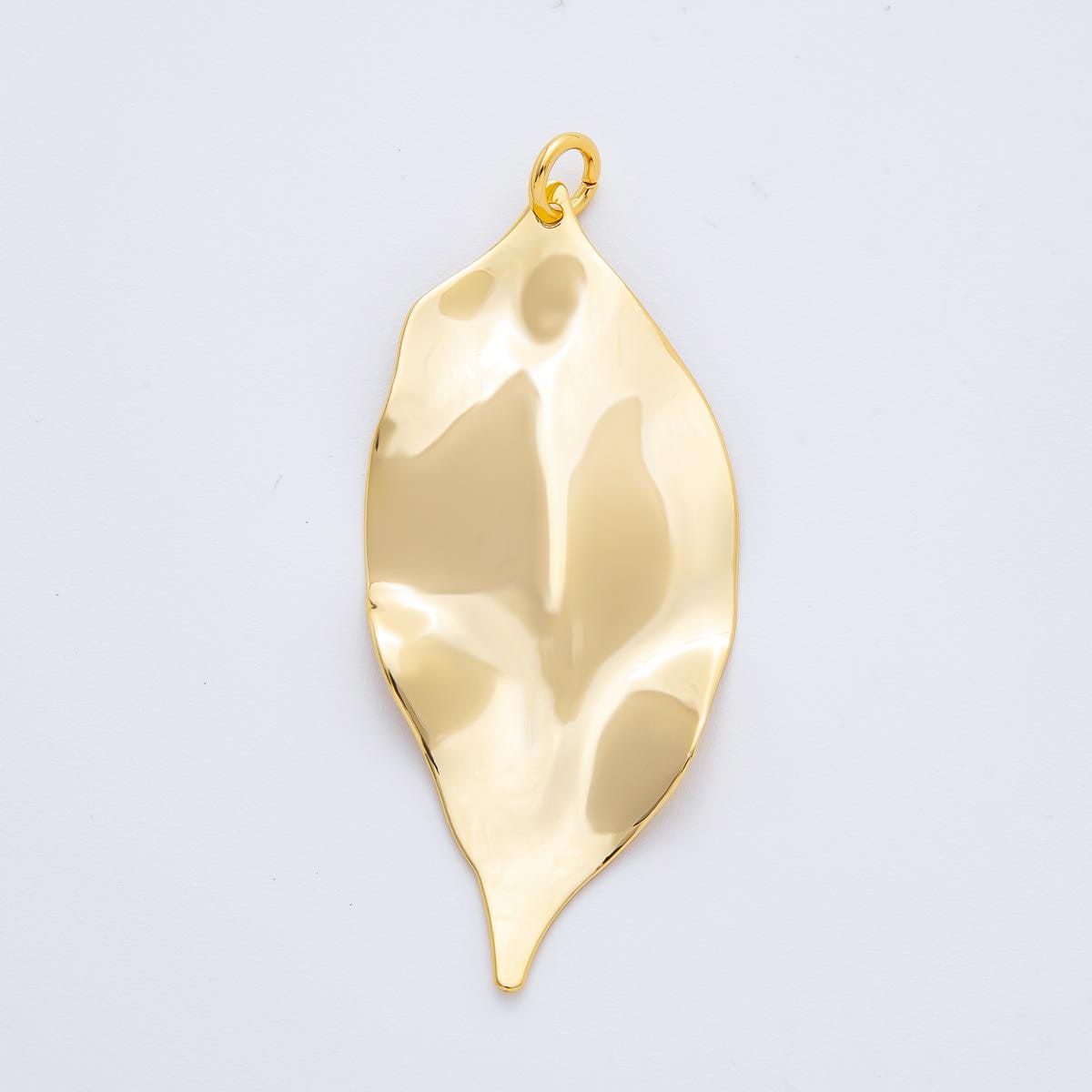 Modern Gold Organic Leaf Freeform Shape Pendant Charm Necklace Jewelry Supply DIY Jewelry Finding 18k Gold Filled Molten Gold Charm N-1510