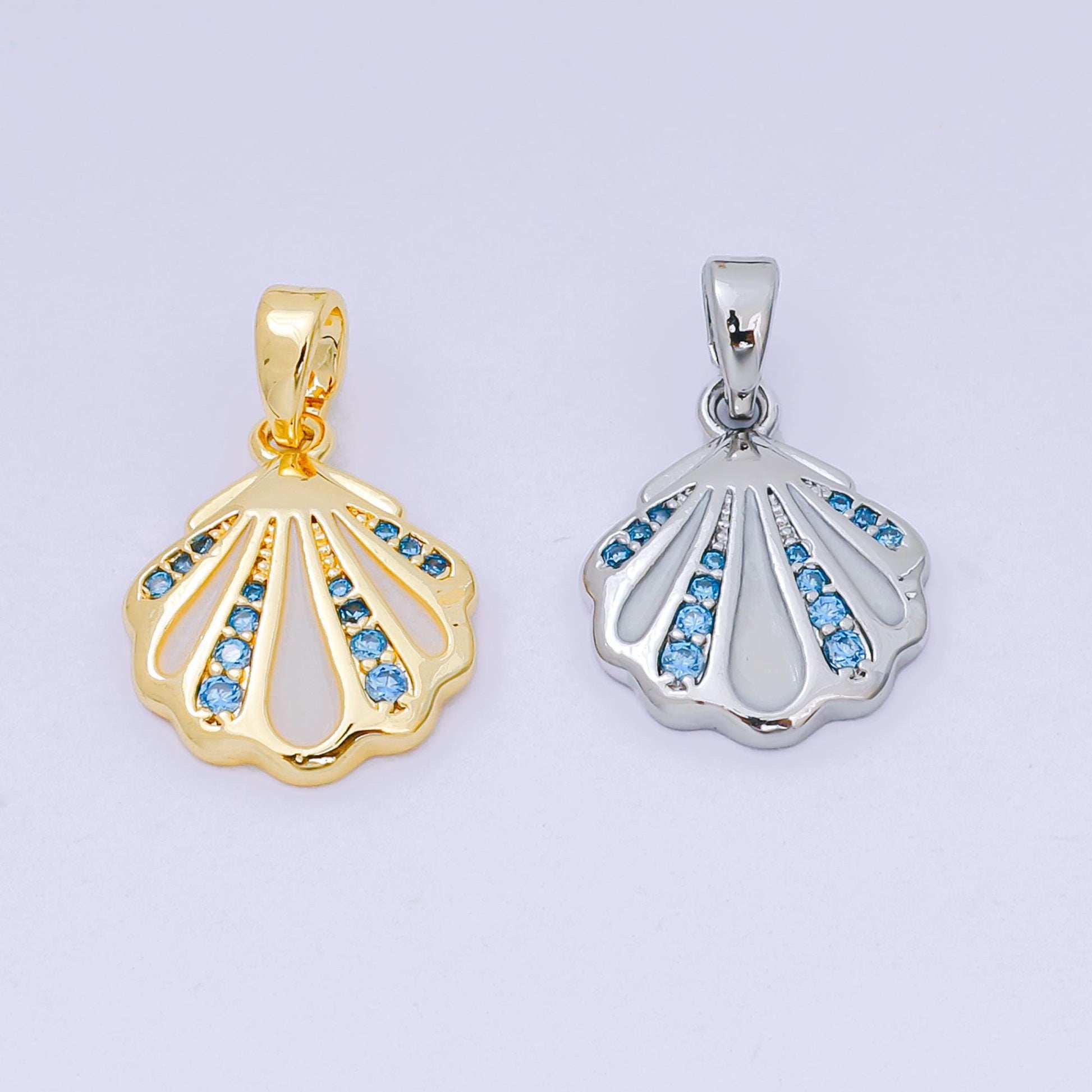 24K Gold Filled 15mm Sky Blue Micro Paved CZ Clam Shell Dainty Charm in Gold & Silver | AA-1577