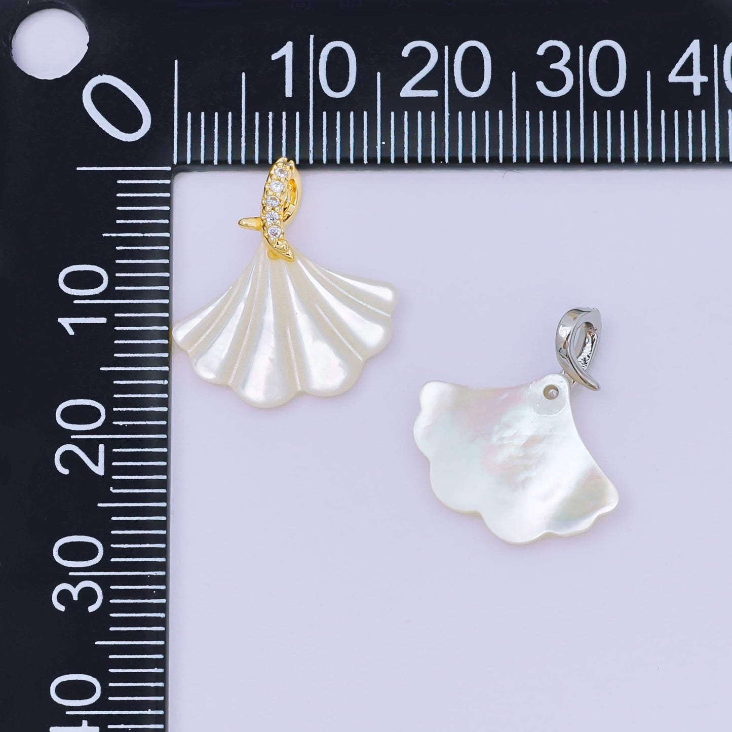 24K Gold Filled 18mm Micro Paved CZ Shell Pearl Fan-Shaped Clam Shell Twirl Tail Pendant in Gold & Silver | AA-1579