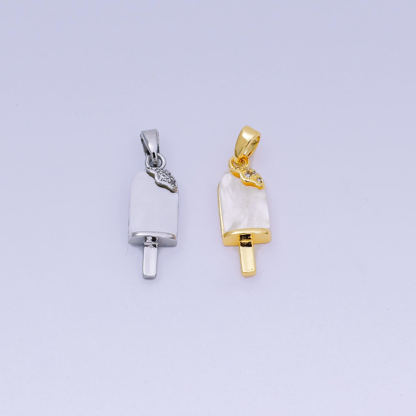 24K Gold Filled 20mm Micro Paved CZ Mother of Pearl Ice Cream Popsicle Pendant in Gold & Silver | AA-1581