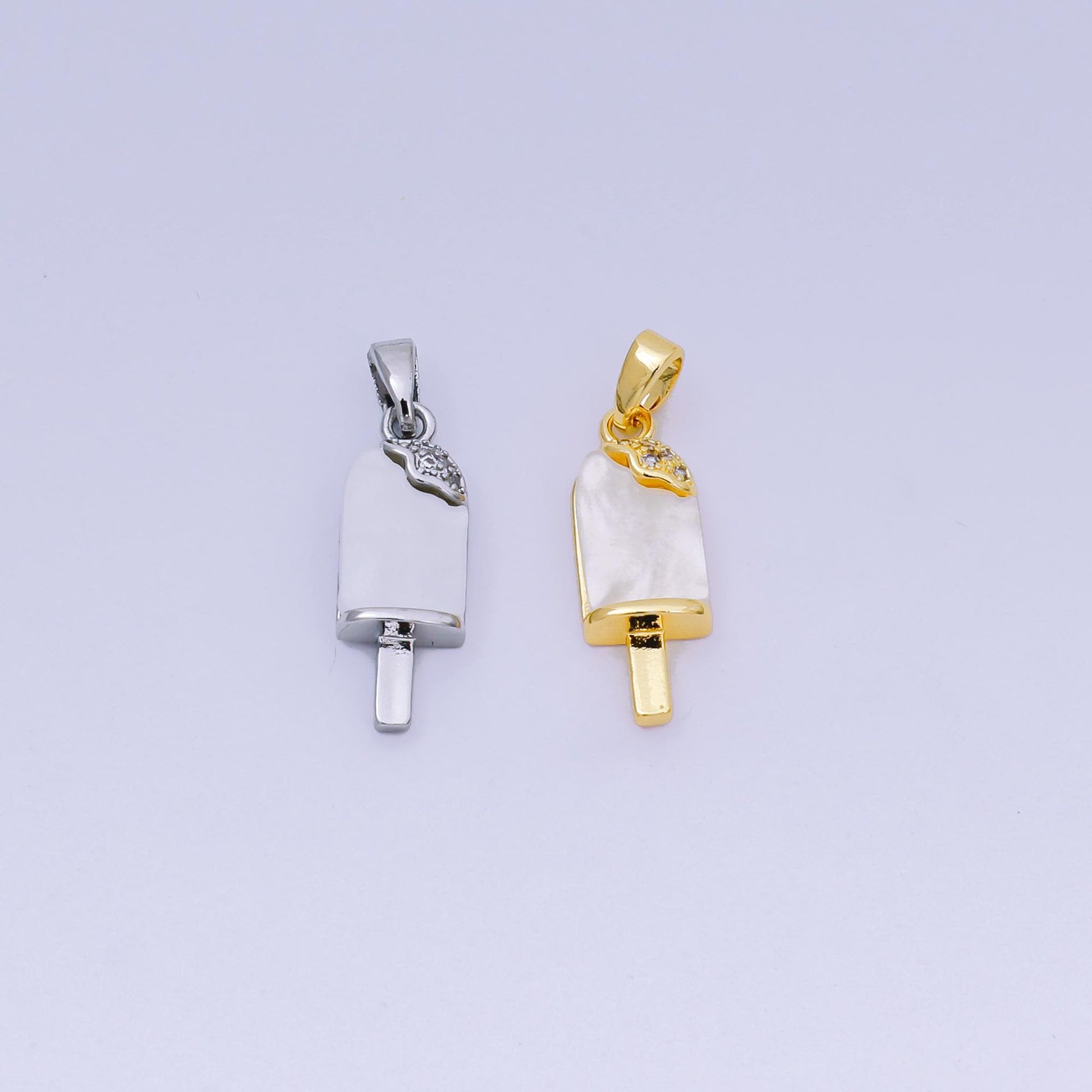 24K Gold Filled 20mm Micro Paved CZ Mother of Pearl Ice Cream Popsicle Pendant in Gold & Silver | AA-1581