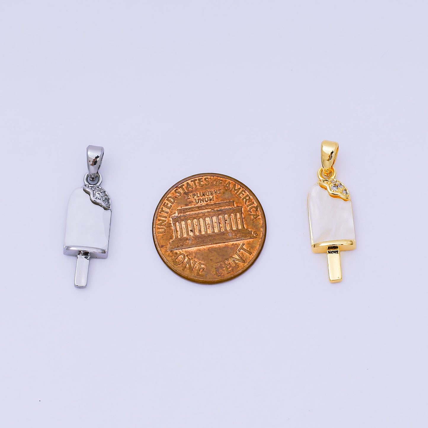 24K Gold Filled 20mm Micro Paved CZ Mother of Pearl Ice Cream Popsicle Pendant in Gold & Silver | AA-1581