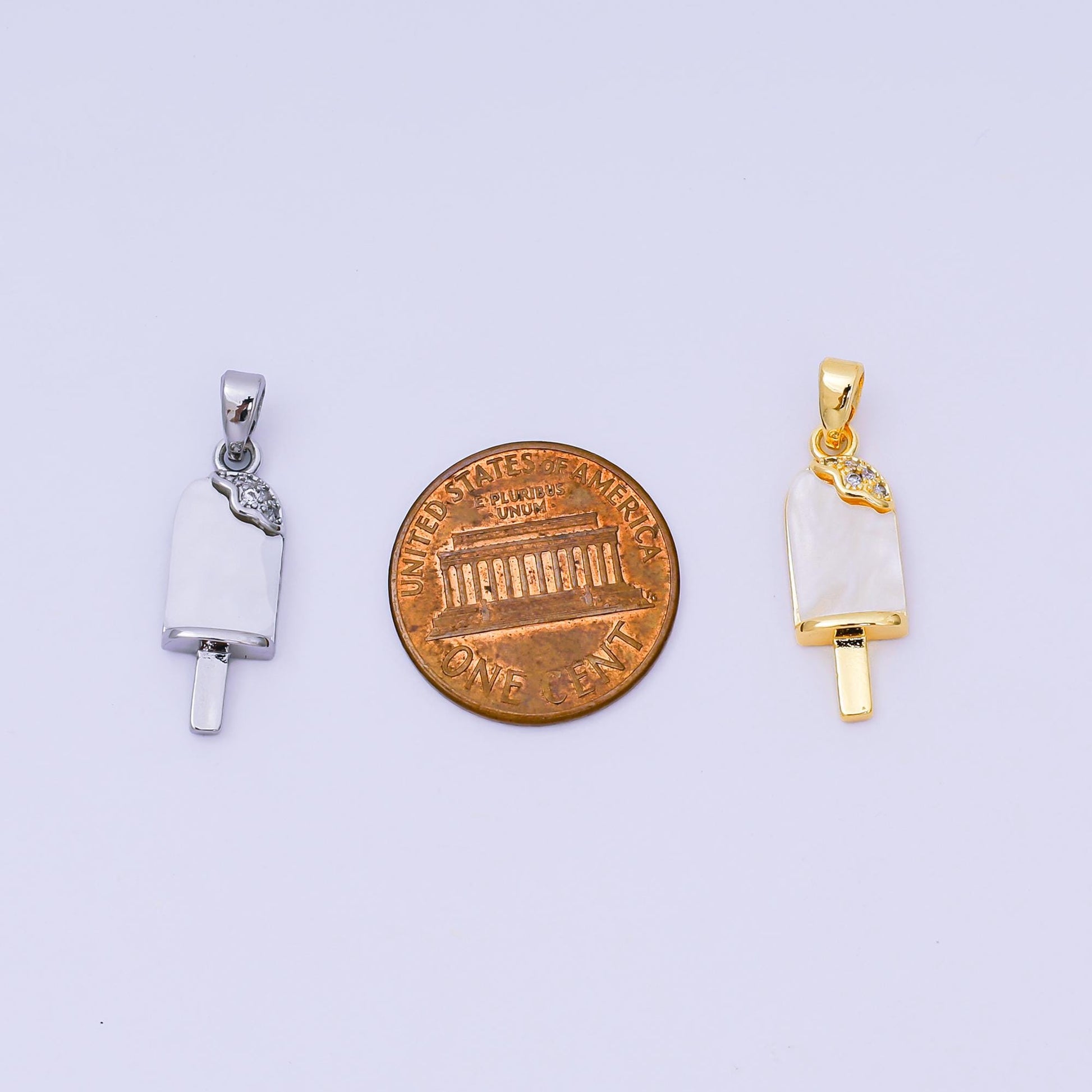 24K Gold Filled 20mm Micro Paved CZ Mother of Pearl Ice Cream Popsicle Pendant in Gold & Silver | AA-1581