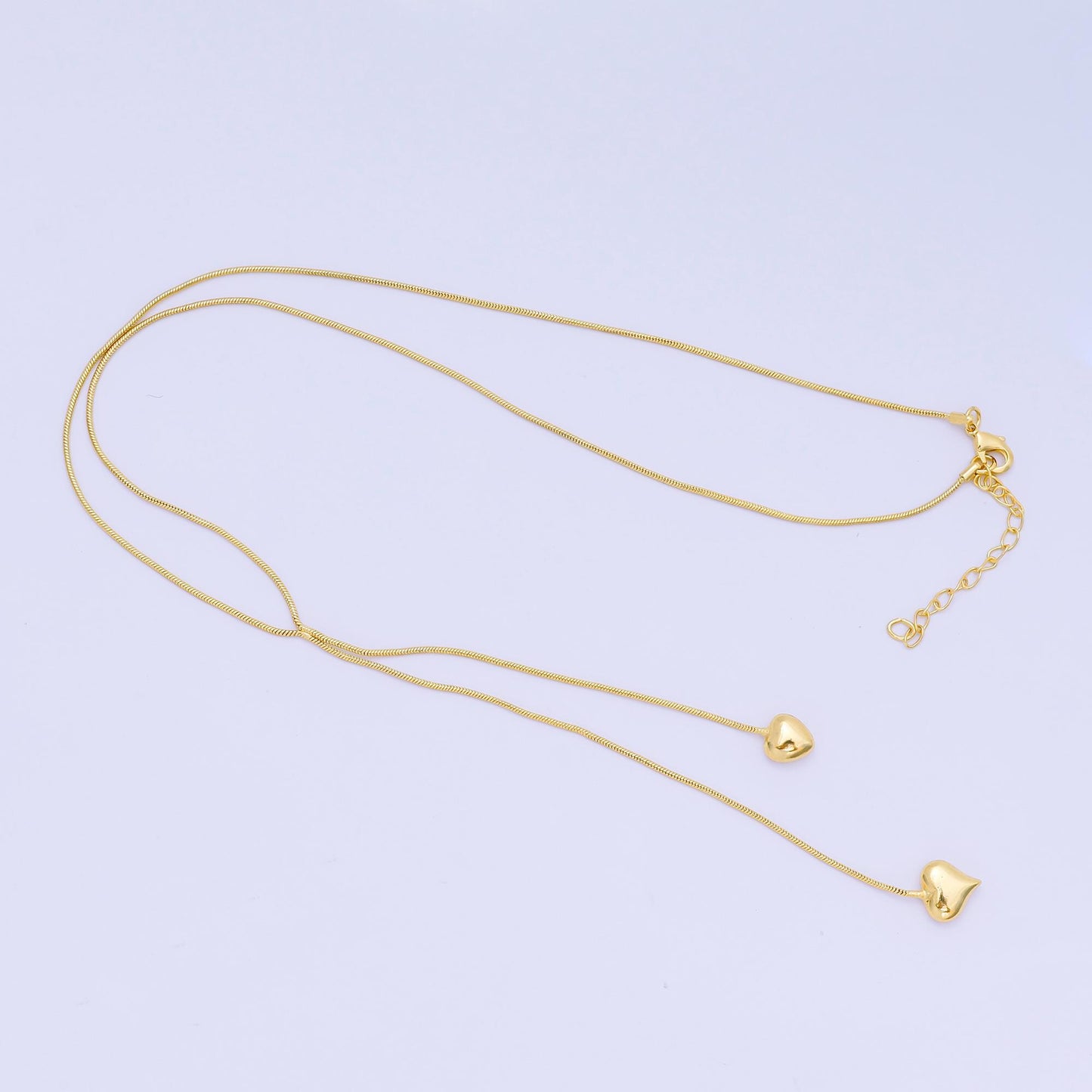 24K Gold Filled Double Heartfelt Tangled Herringbone Snake Chain Necklace 16.73 Inch with Extender | WA-3350