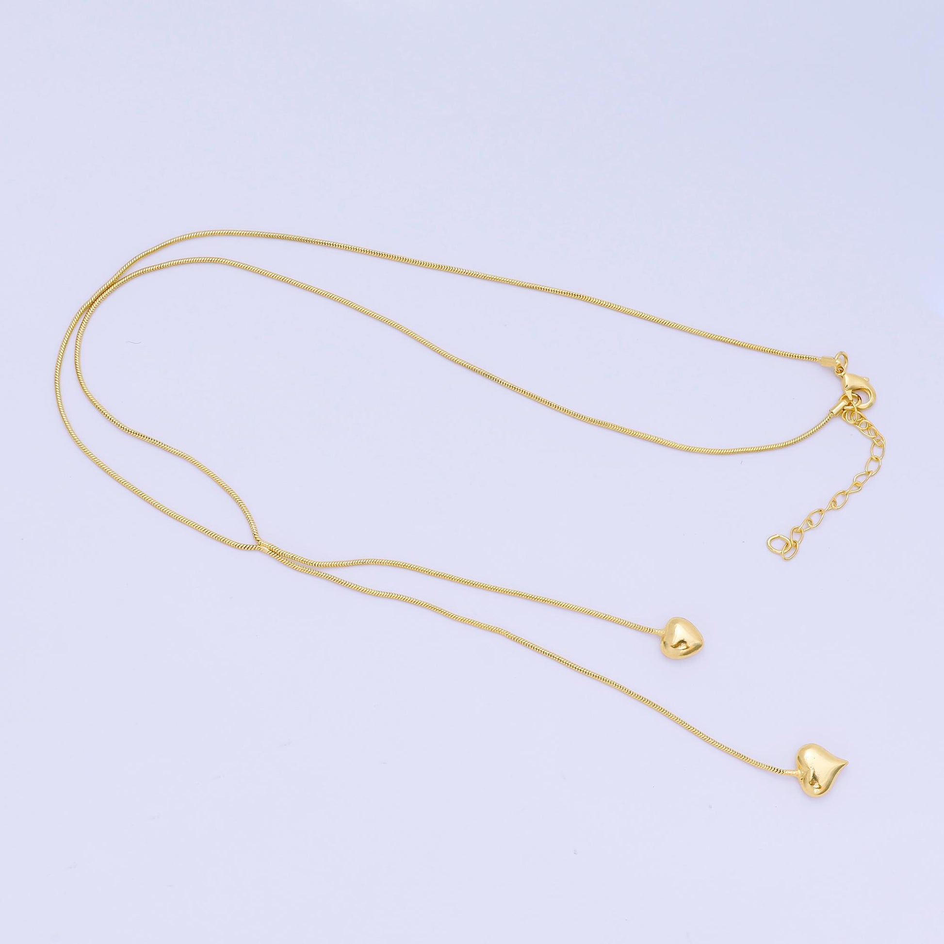 24K Gold Filled Double Heartfelt Tangled Herringbone Snake Chain Necklace 16.73 Inch with Extender | WA-3350