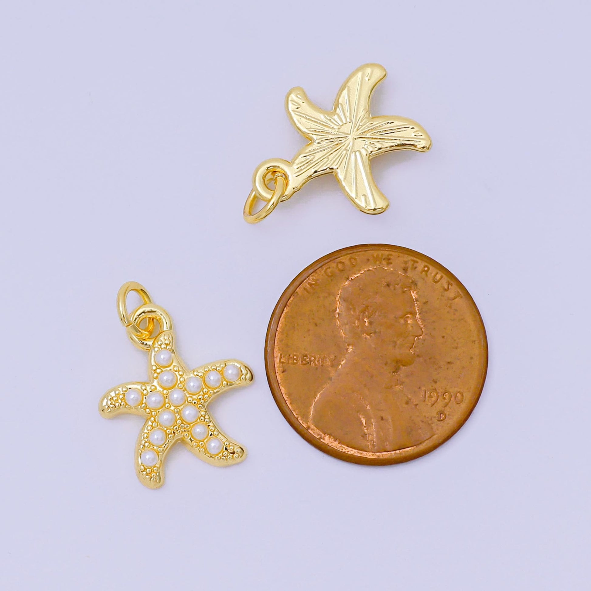 24K Gold Filled 15mm Shell Pearl 5-Leg Sea Starfish Animal Charm | AH-633