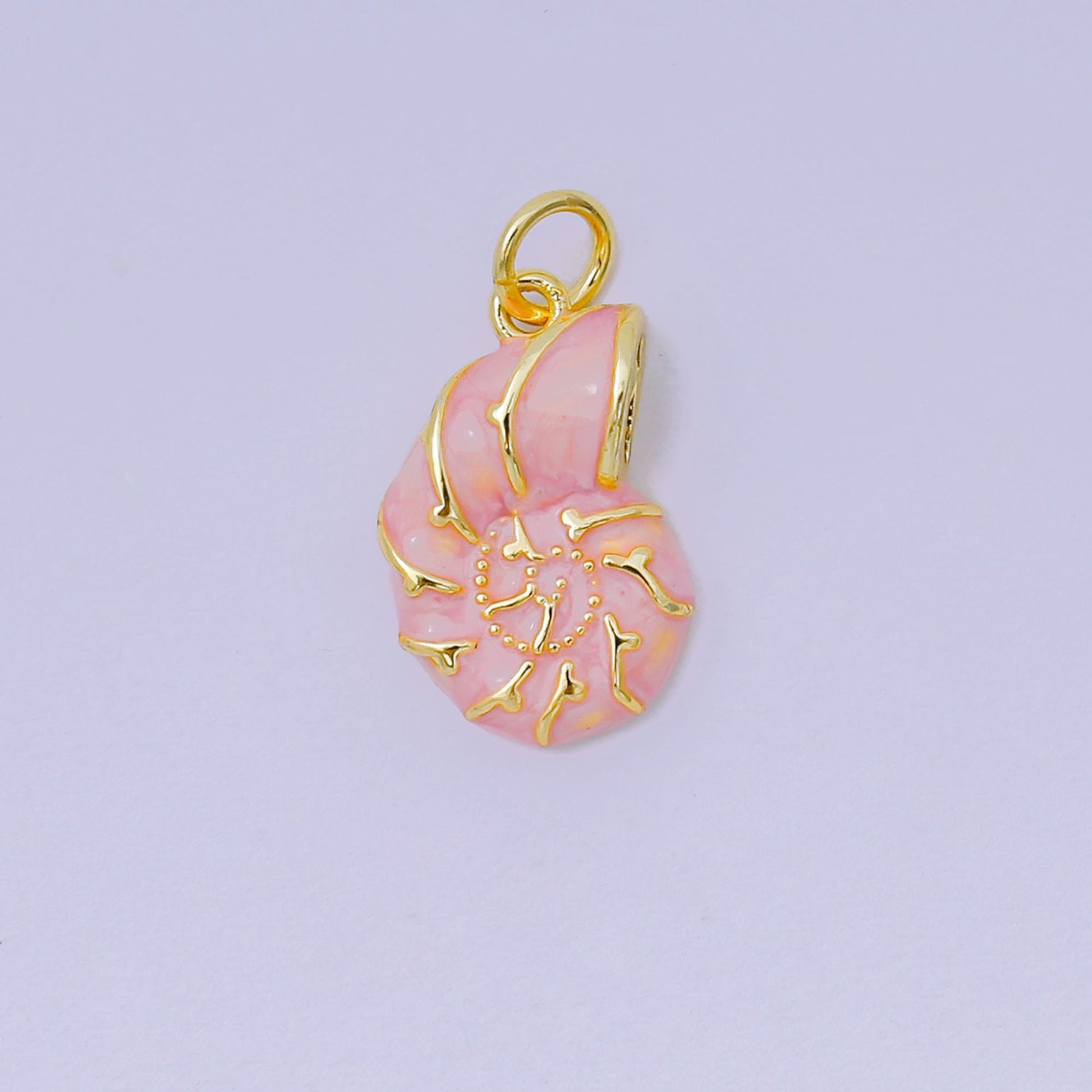 24K Gold Filled 17mm Enamel Colorful Sea Conch Shell Charm in Pink, Blue, & White | AH-629 AH-630