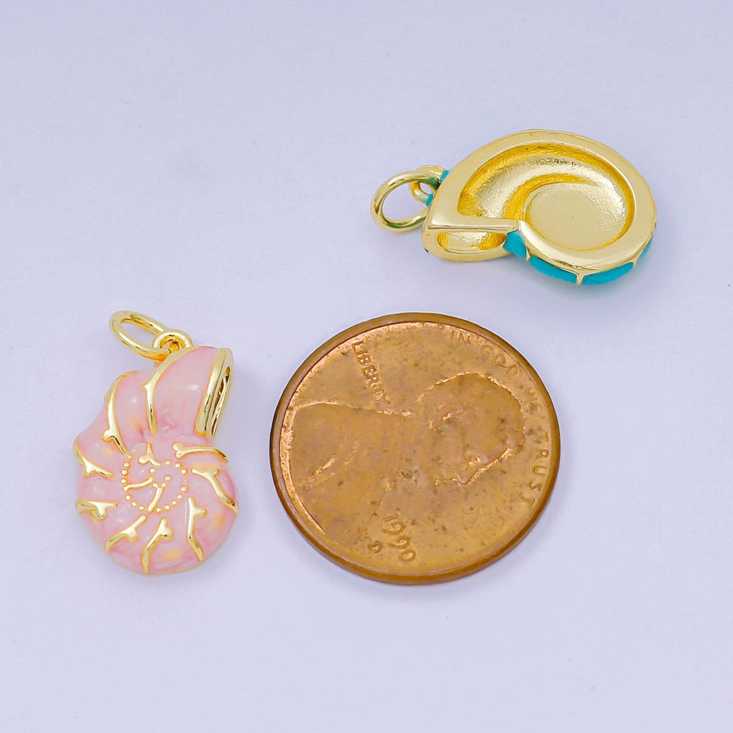 24K Gold Filled 17mm Enamel Colorful Sea Conch Shell Charm in Pink, Blue, & White | AH-629 AH-630