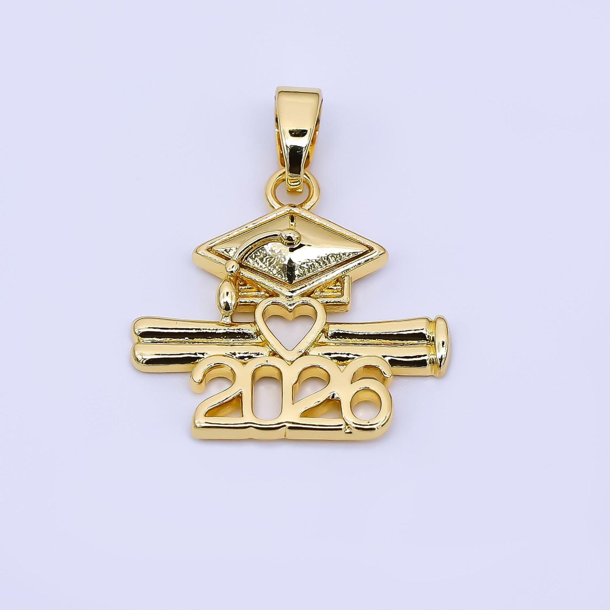 24K Gold Filled 17mm Graduation Charm Class of 2026 with Cap, Diploma Pendant | AA-1563