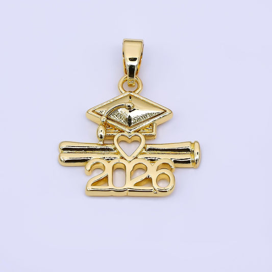 24K Gold Filled 17mm Graduation Charm Class of 2026 with Cap, Diploma Pendant | AA-1563