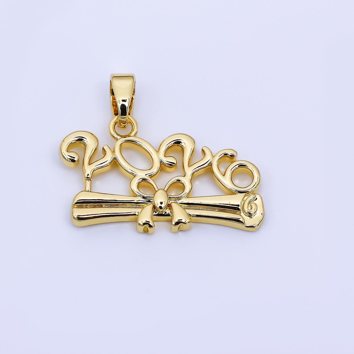 24K Gold Filled 14mm Graduation Certificate Year Script 2026 Pendant | AA-1562