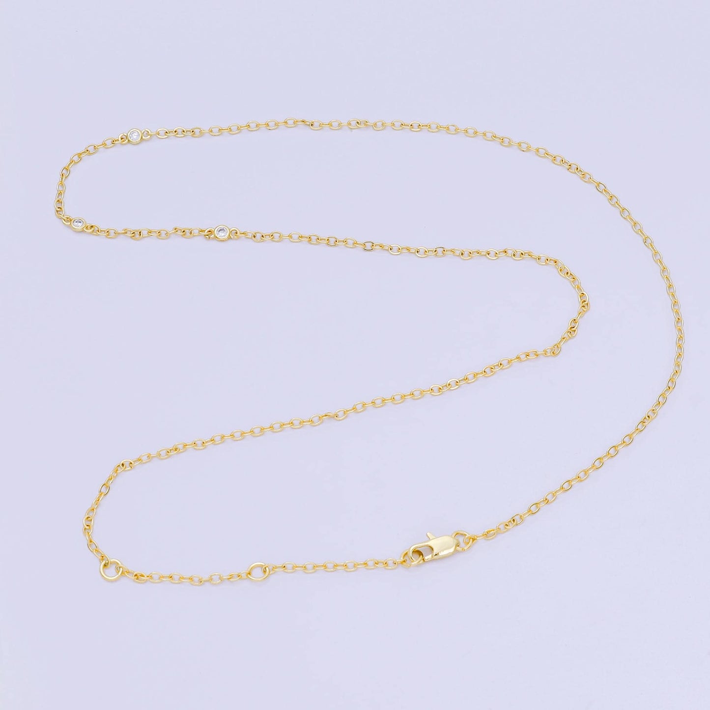 24K Gold Filled Triple Micro Paved CZ Station Anchor Link Chain Necklace 18 Inch | WA-3362