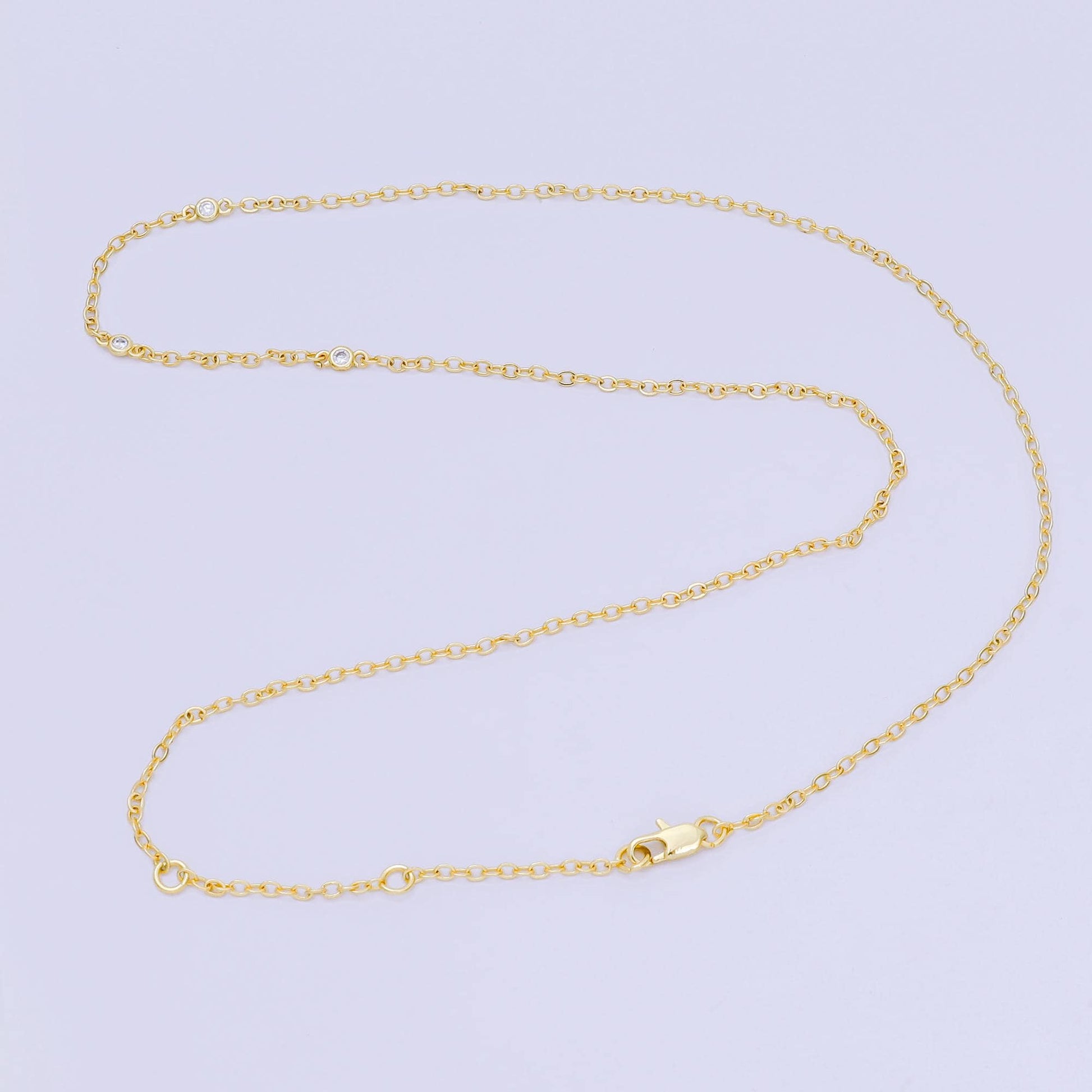 24K Gold Filled Triple Micro Paved CZ Station Anchor Link Chain Necklace 18 Inch | WA-3362