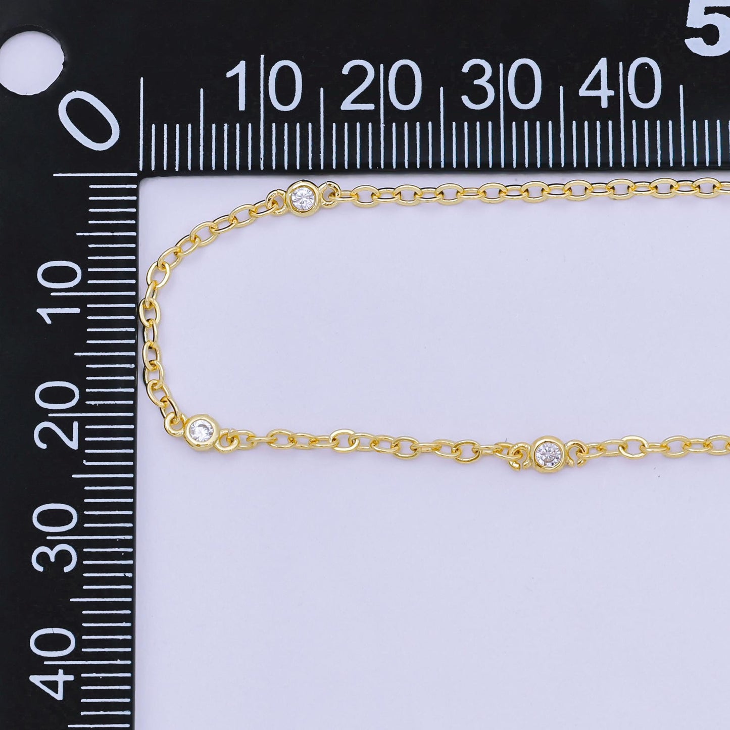 24K Gold Filled Triple Micro Paved CZ Station Anchor Link Chain Necklace 18 Inch | WA-3362