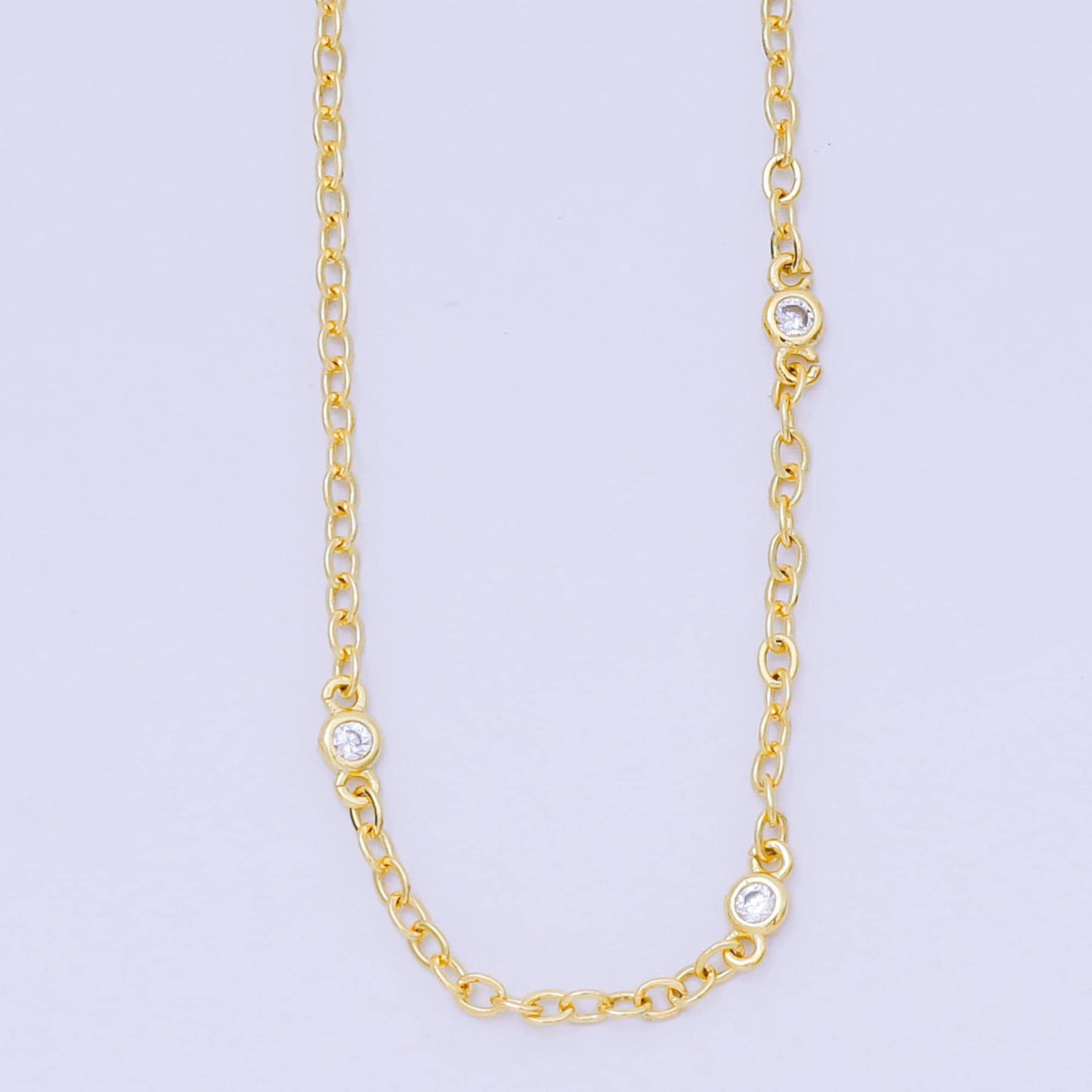 24K Gold Filled Triple Micro Paved CZ Station Anchor Link Chain Necklace 18 Inch | WA-3362