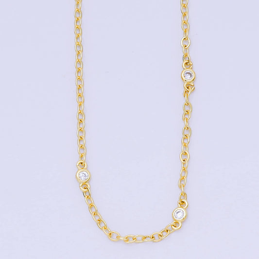 24K Gold Filled Triple Micro Paved CZ Station Anchor Link Chain Necklace 18 Inch | WA-3362