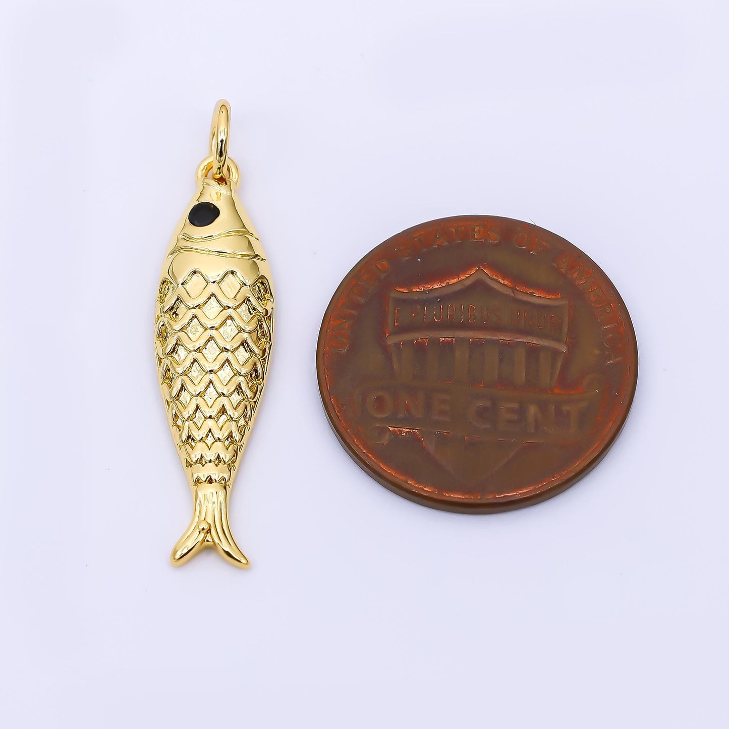 24K Gold Filled 26mm Black Round CZ Koi Gold Fish Charm | AJ-388