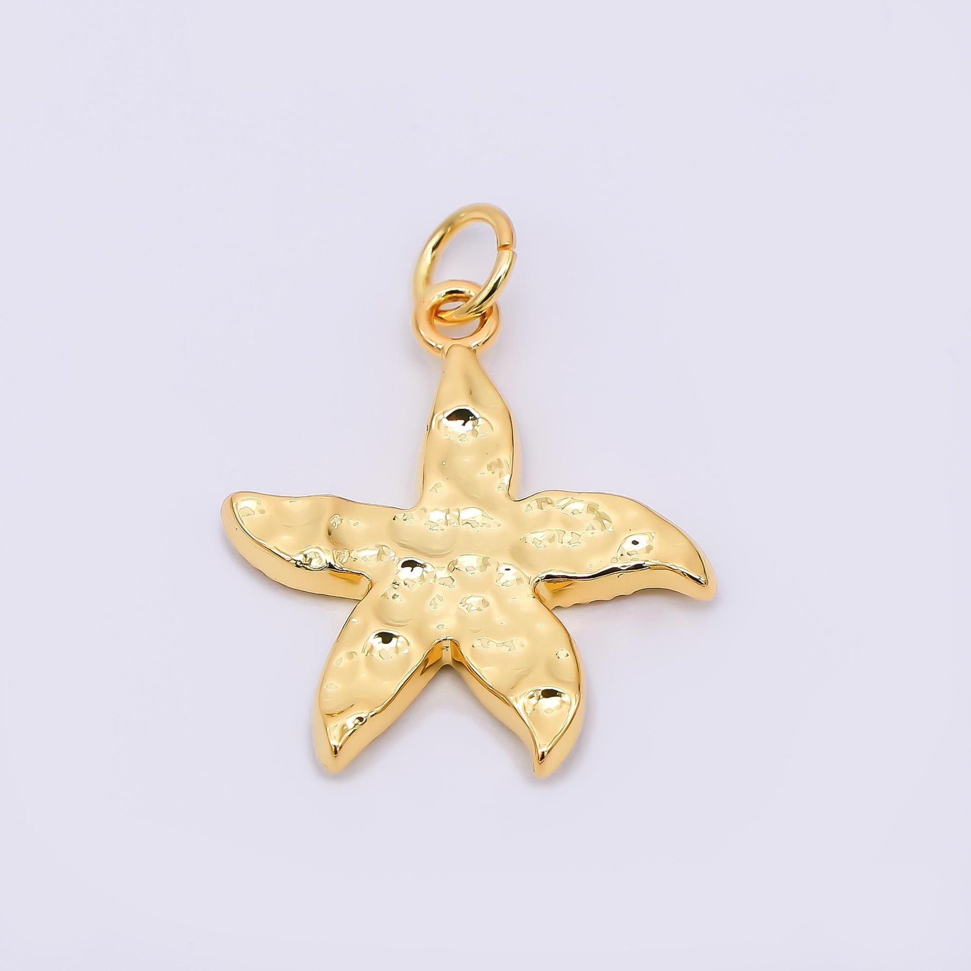 24K Gold Filled 20.5mm Hammered Sea Starfish Animal Charm | AJ-386