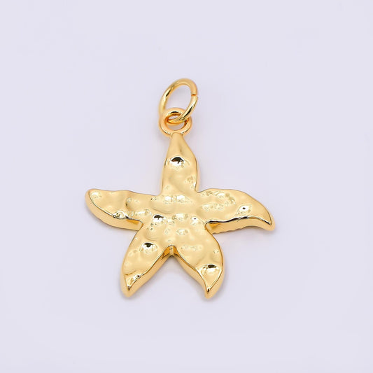 24K Gold Filled 20.5mm Hammered Sea Starfish Animal Charm | AJ-386