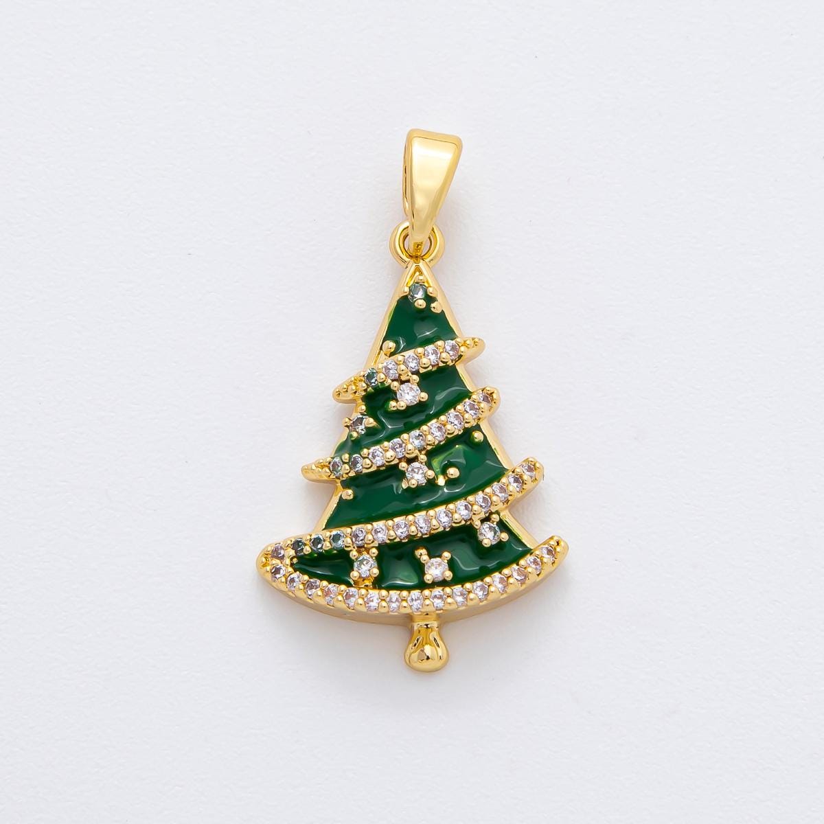 Dainty Green Christmas tree micro paved cz dainty 18k gold filled holiday season greetings pendant | AF-1137