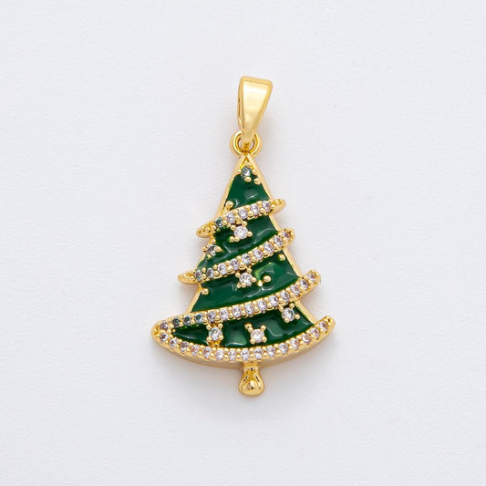 Dainty Green Christmas tree micro paved cz dainty 18k gold filled holiday season greetings pendant | AF-1137