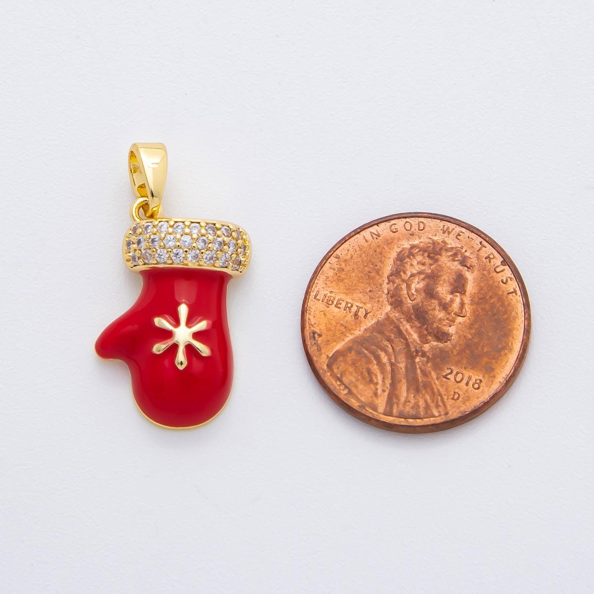 Dainty Mitten Charms Gold Enamel Red White Winter Christmas Jewelry 18k gold filled holiday season greetings pendant | AF-1136