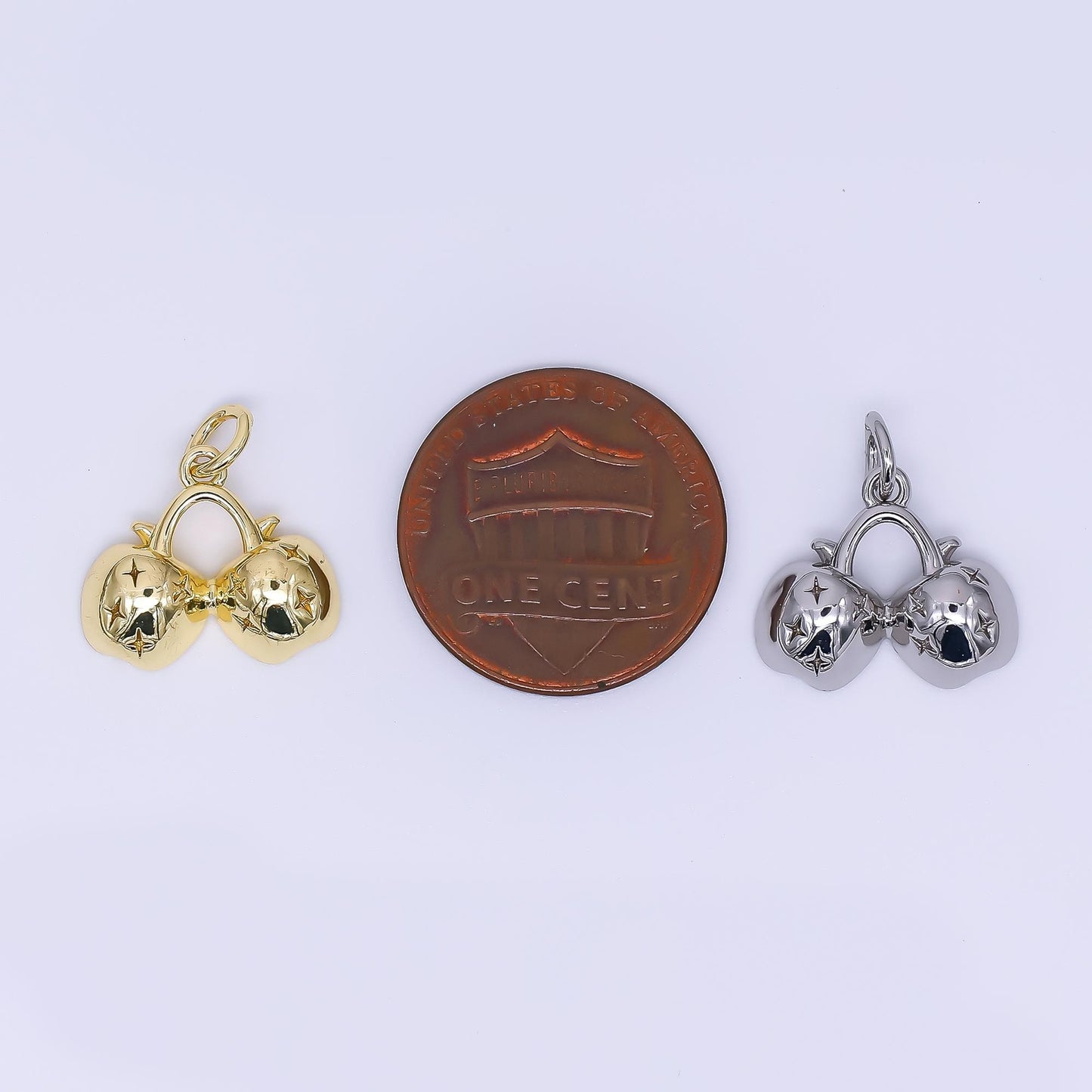 24K Gold Filled 13mm Apple Twin Fruit Charm in Gold & Silver | AH-553