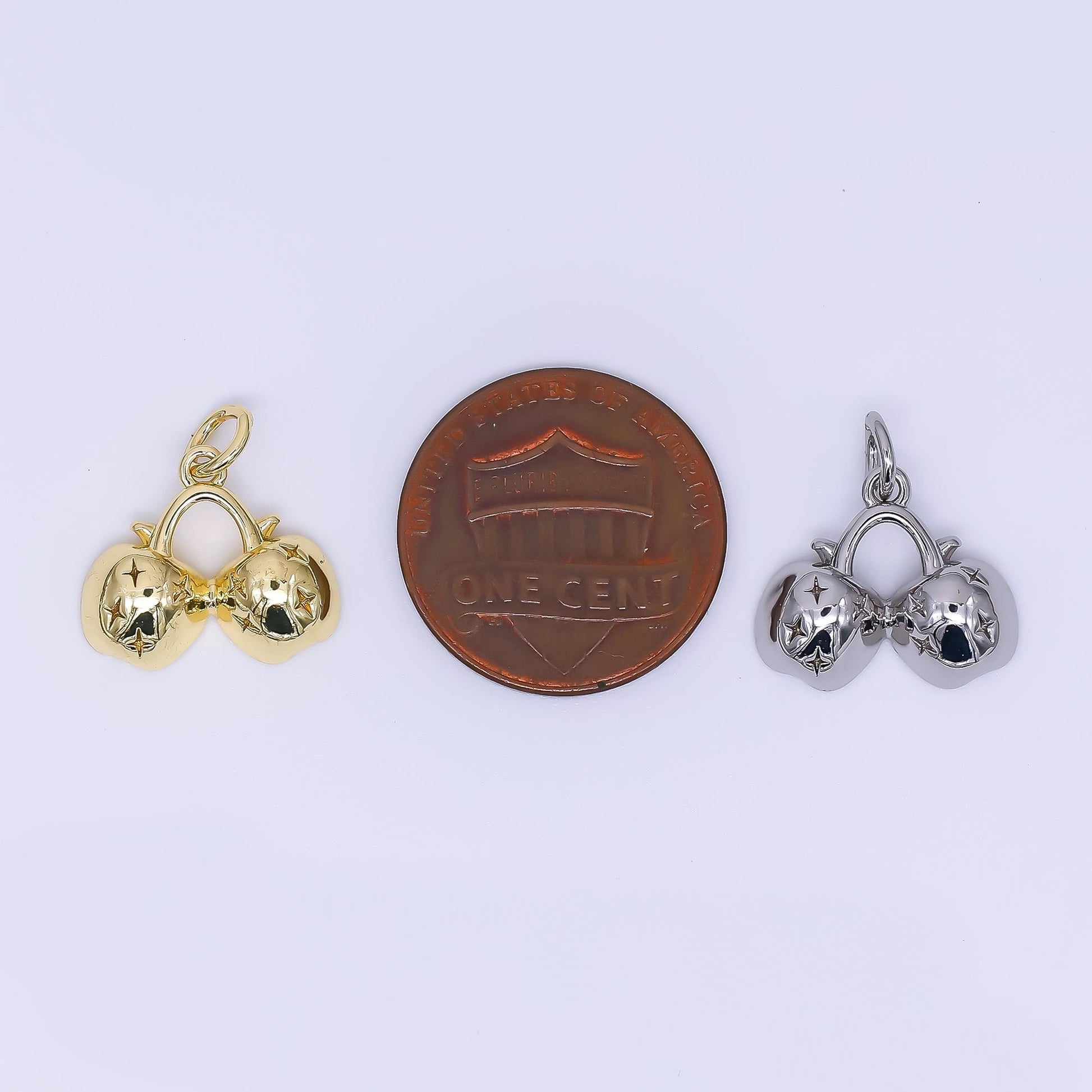 24K Gold Filled 13mm Apple Twin Fruit Charm in Gold & Silver | AH-553