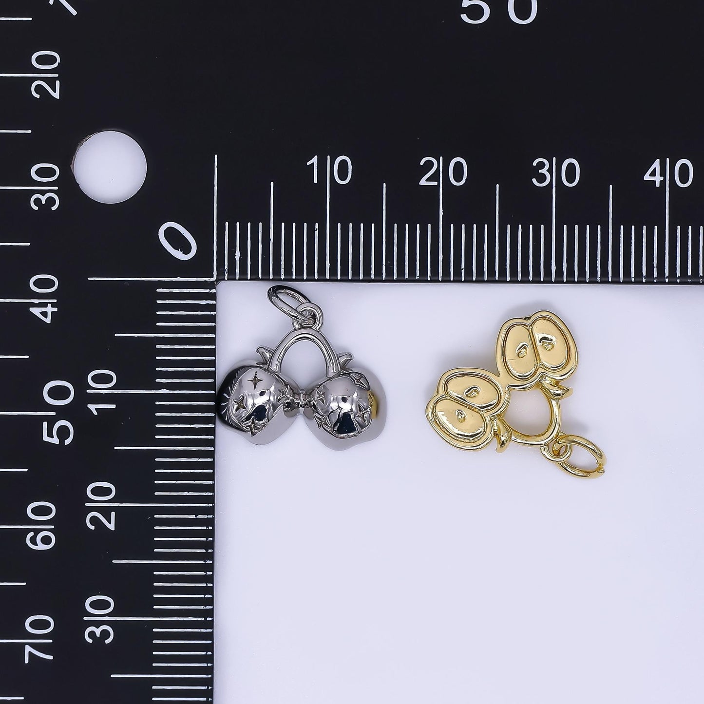 24K Gold Filled 13mm Apple Twin Fruit Charm in Gold & Silver | AH-553