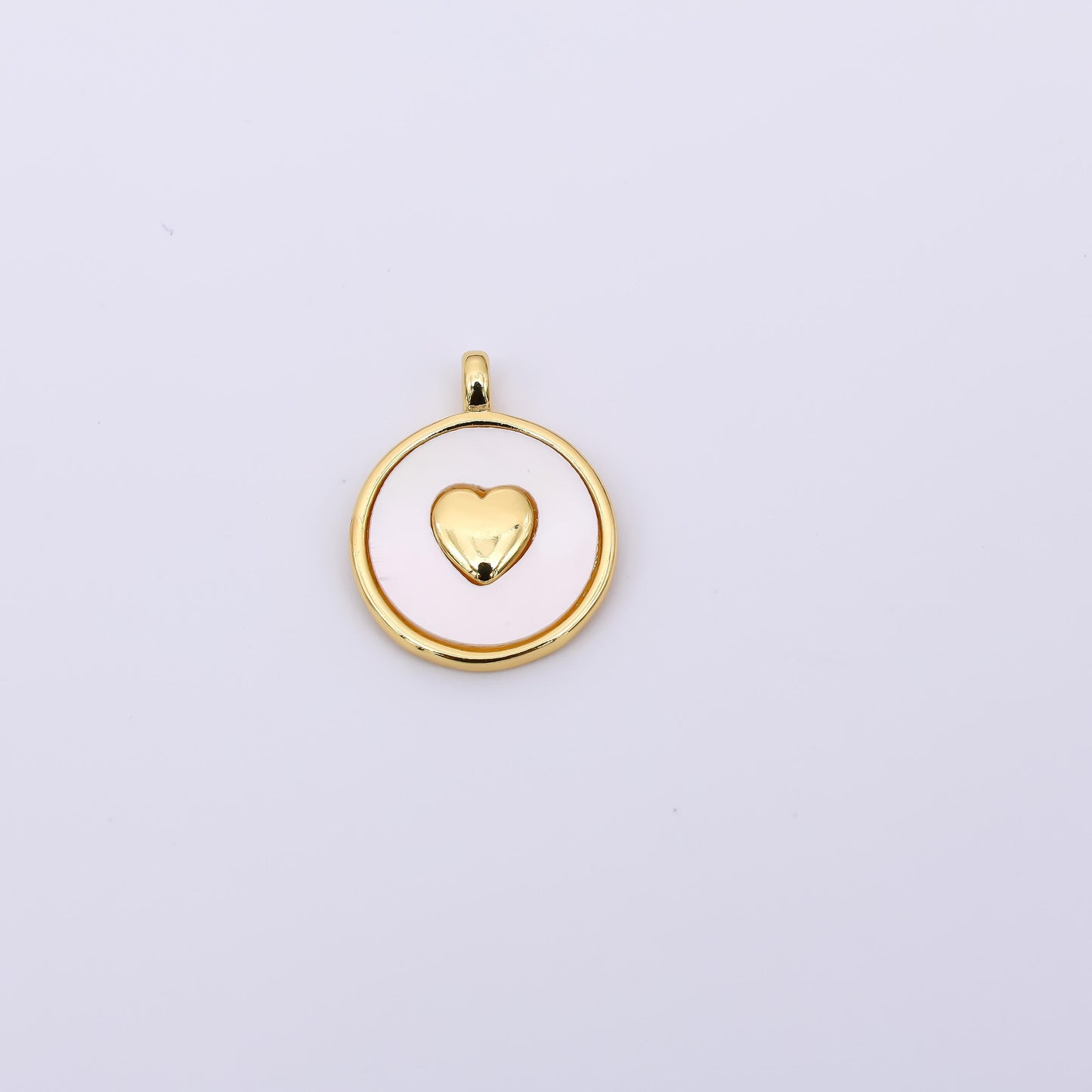 24K Gold Filled 19mm Mother of Pearl Art Tiny Heart Dainty Charm | AH-566